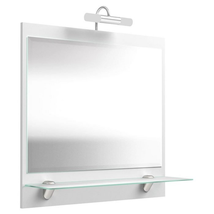 Lomadox Badspiegel TALONA-02 Spiegel 70cm weiß mit Milchglas-Ablage mit LED-Beleuchtung 70/68/17cm