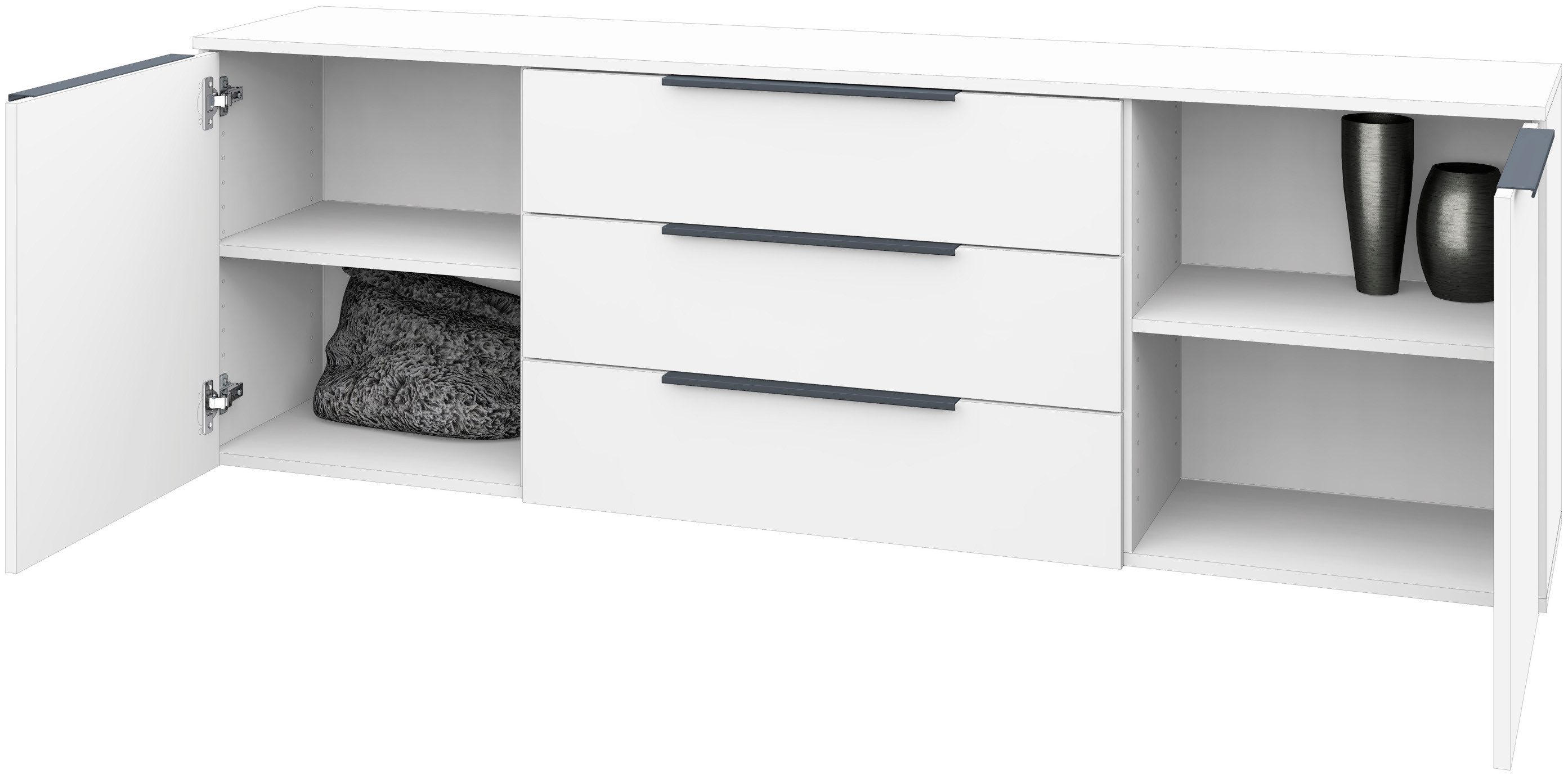 borchardt Möbel Sideboard Tom, Kommode Breite 166cm, hängend oder stehend mit Metallgriffen, 2 Türen 3 Schubkästen, verstellbare Einlegeböden