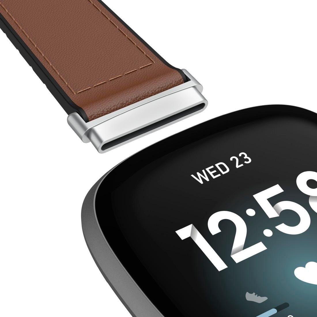 Fitbit Silikon, und Versa Hama for für Made Leder Smartwatch-Armband 20mm, Fitbit Sense, 3, Ersatzarmband 21cm, braun