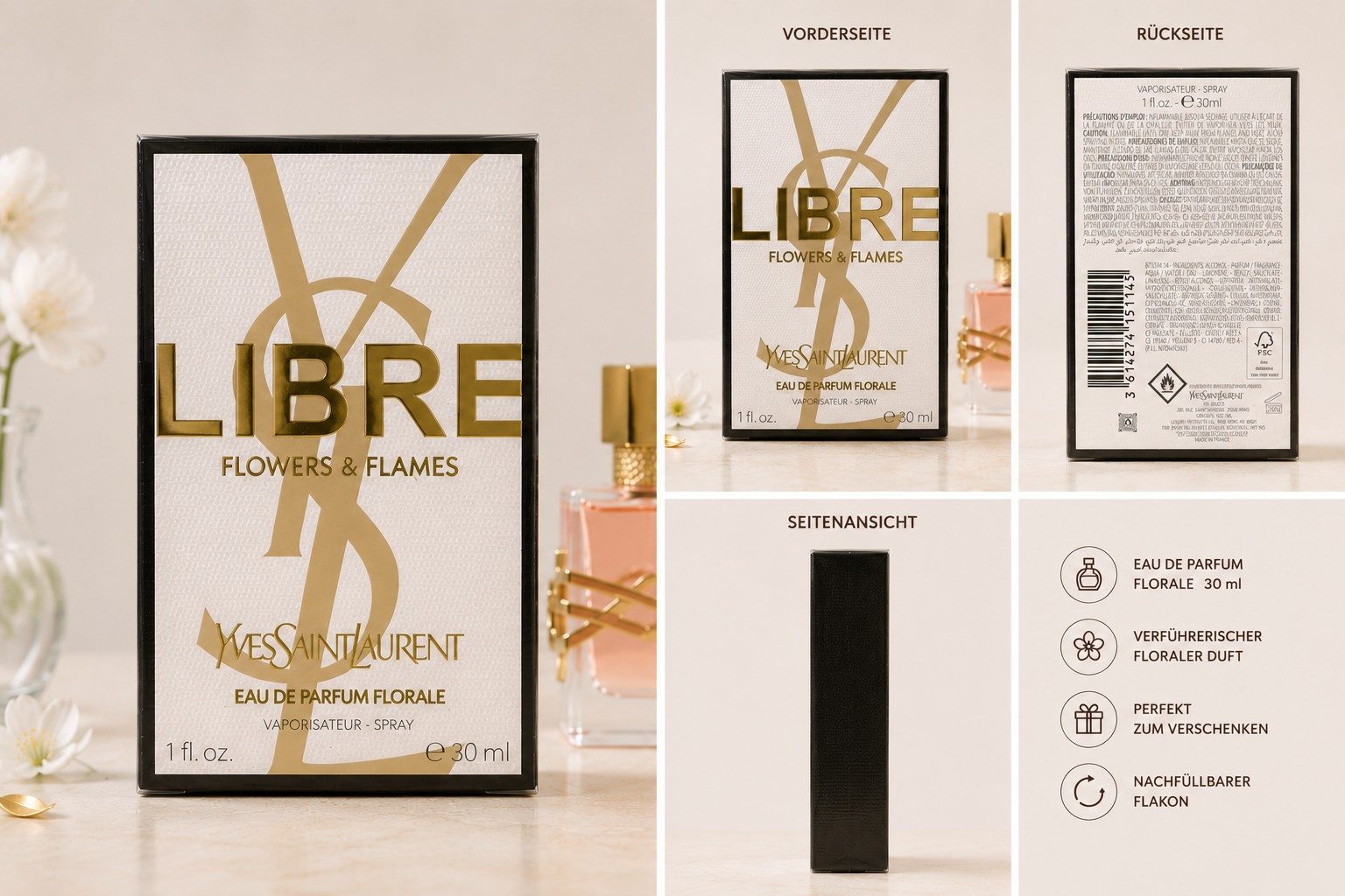 YVES SAINT LAURENT Eau de Parfum Libre Flowers & Flames, eleganter Couture-Flakon
