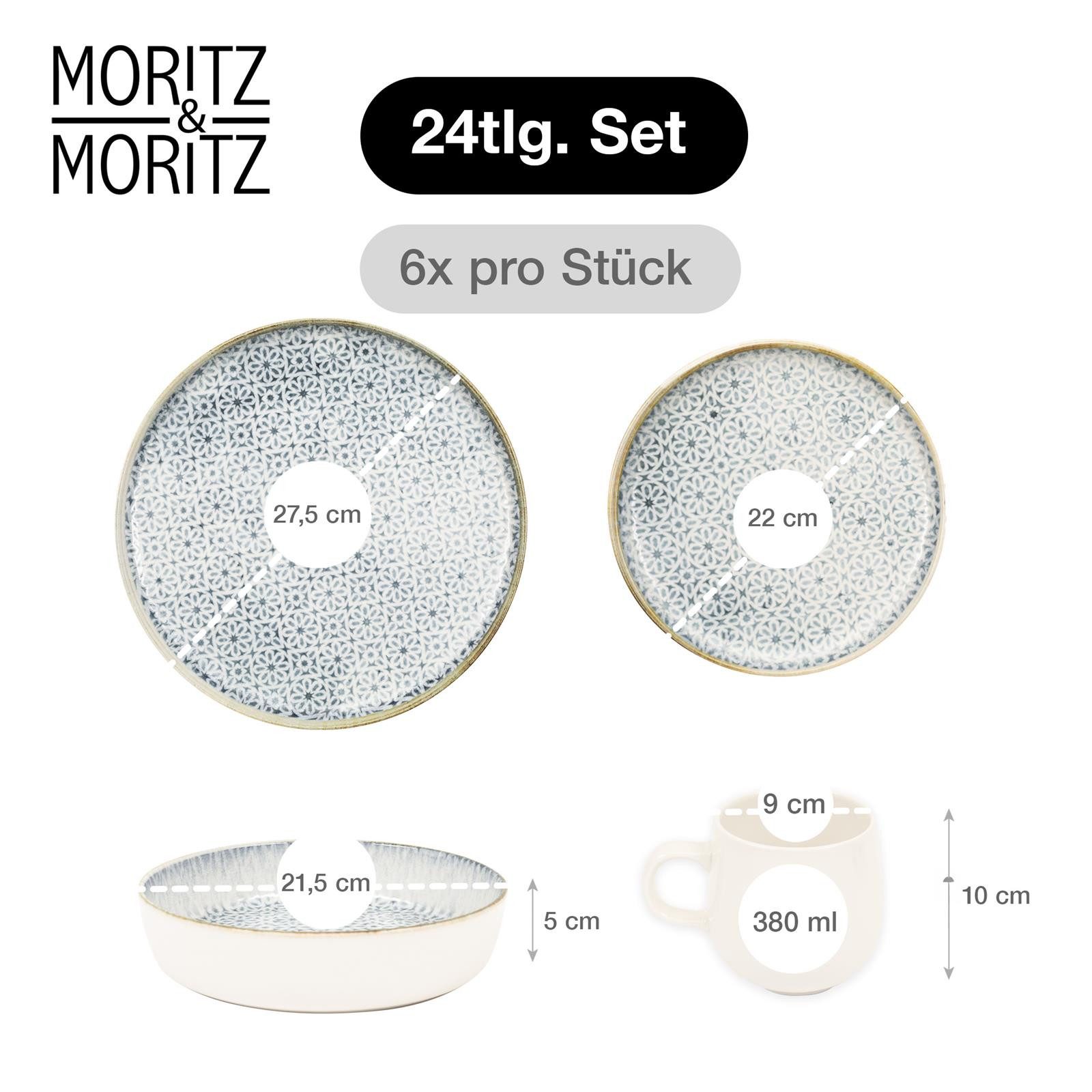 Moritz & Moritz Kombiservice ALHAMBRA Geschirrset mit Tassen Blau (24-tlg), 6 Personen, Porzellan, Spülmaschinengeeignet & Mikrowellensicher – Bild 2 von 5