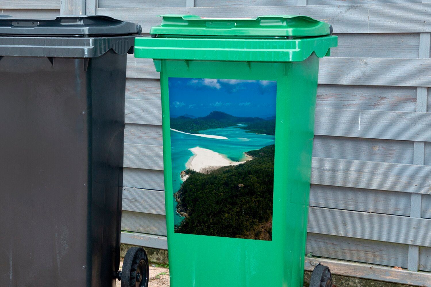 MuchoWow Wandsticker Die weißen Strände Mülltonne, Whitsunday Wälder Mülleimer-aufkleber, St), und (1 Sticker, der Container, Islands grünen Abfalbehälter