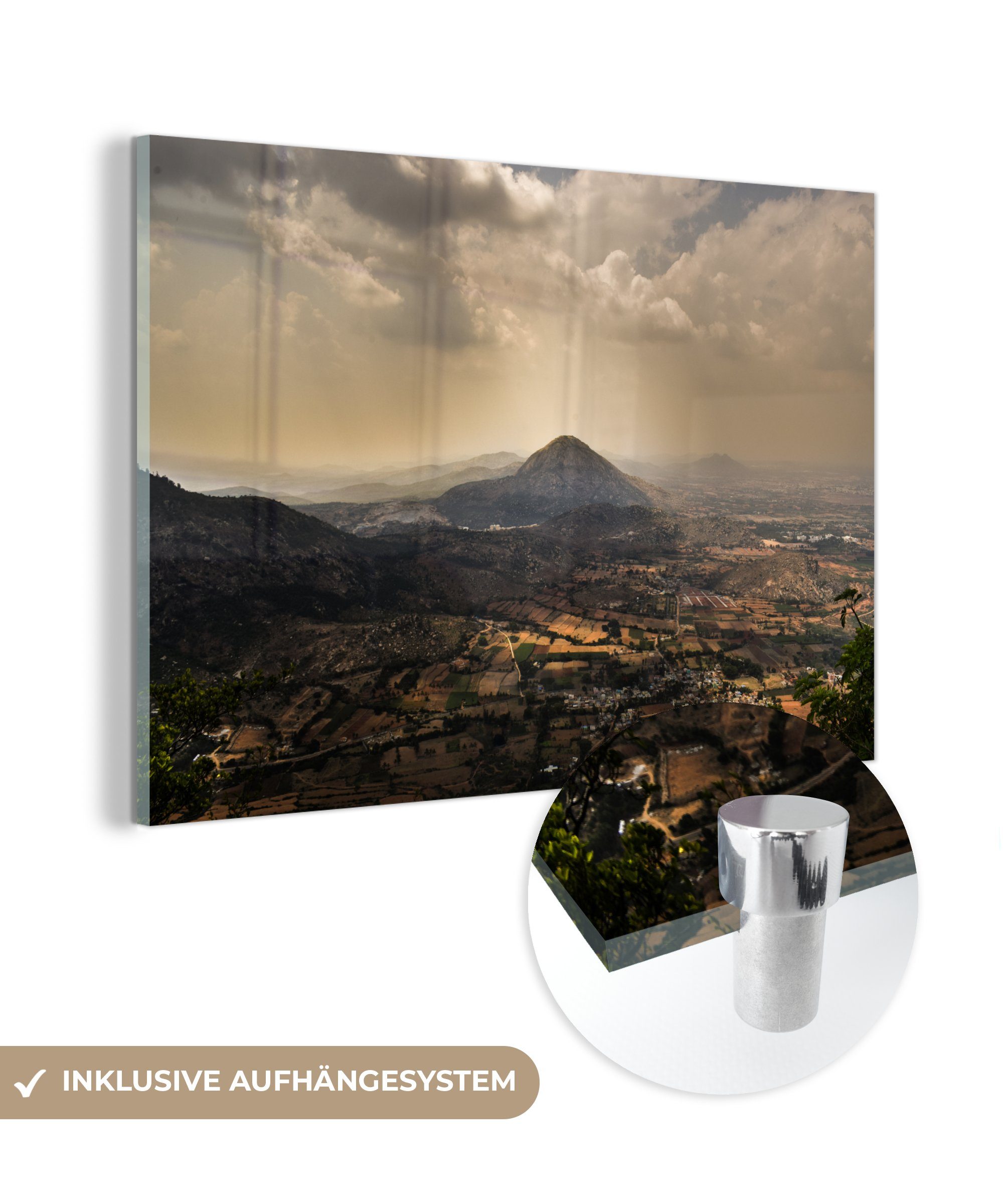 MuchoWow Acrylglasbild Indien - Berg - Sonne, (1 St), Acrylglasbilder Wohnzimmer & Schlafzimmer