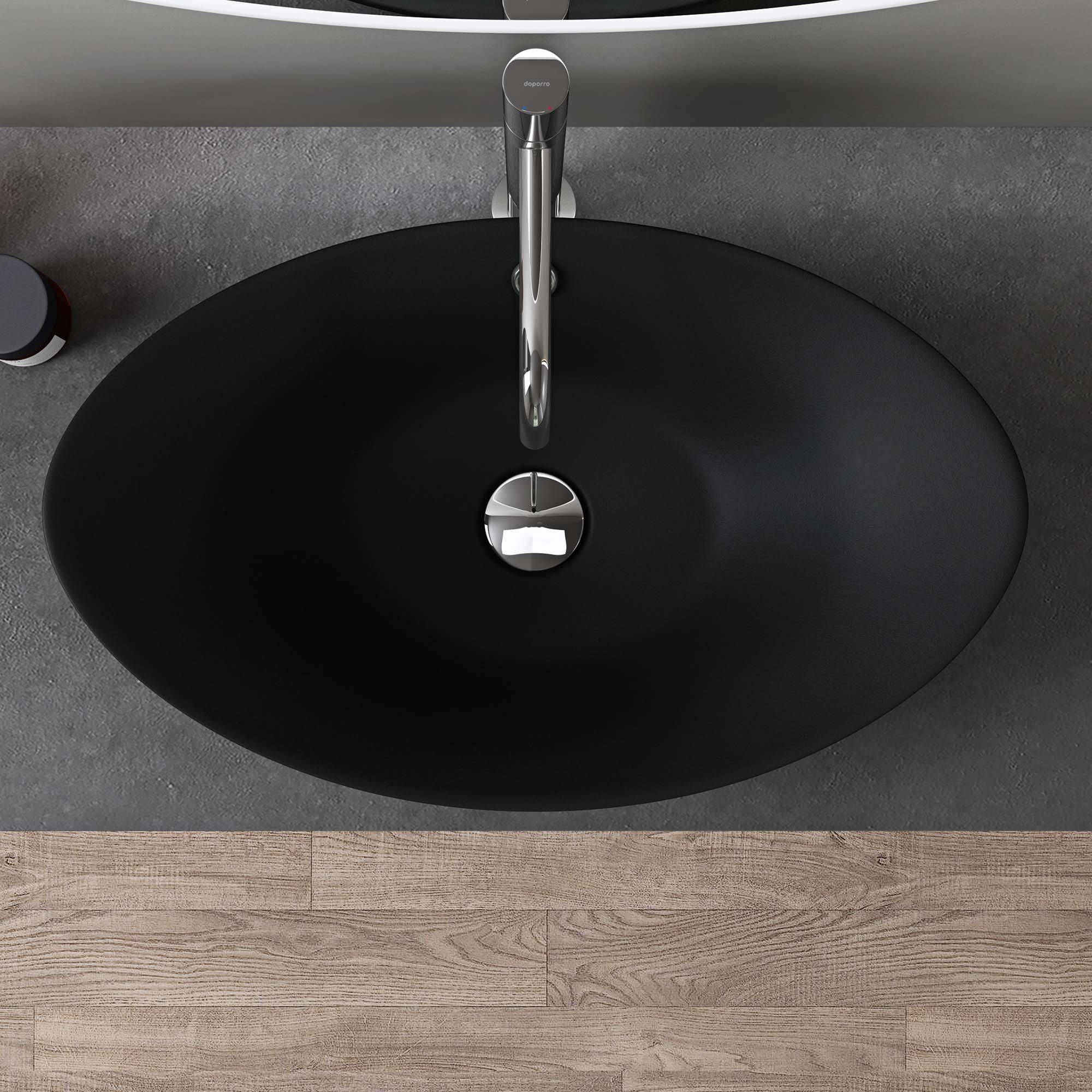 doporro Waschbecken Aufsatzwaschbecken Waschtisch Oval Waschschale Keramik Br818, Nano-Versiegelung