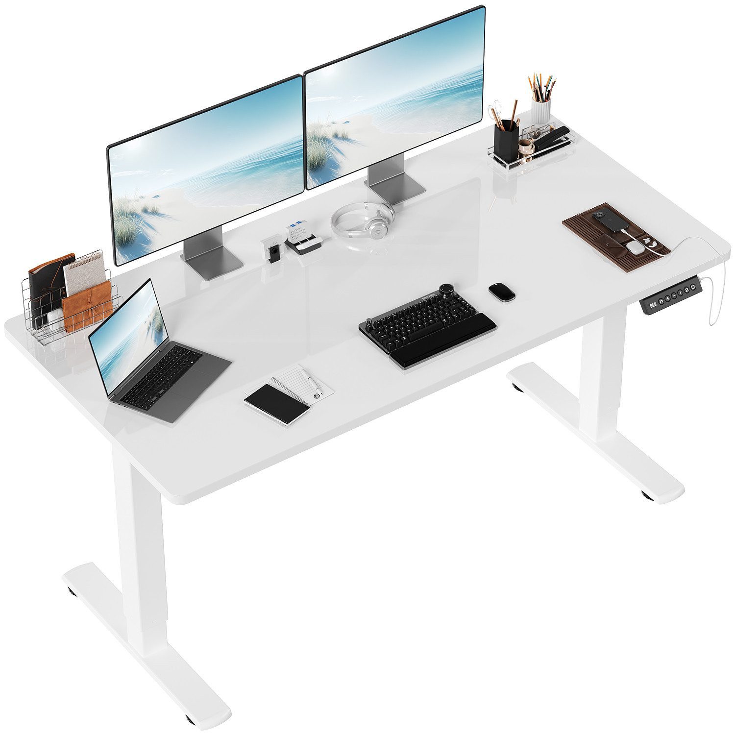 HOMALL Schreibtisch Schreibtisch Höhenverstellbarer mit Gedächtnis und Sitzerinnerung (Einteilige Vollplatte mit einer Tragkraft von 80 kg, USB-Ladeanschluss und Weckfunktion)