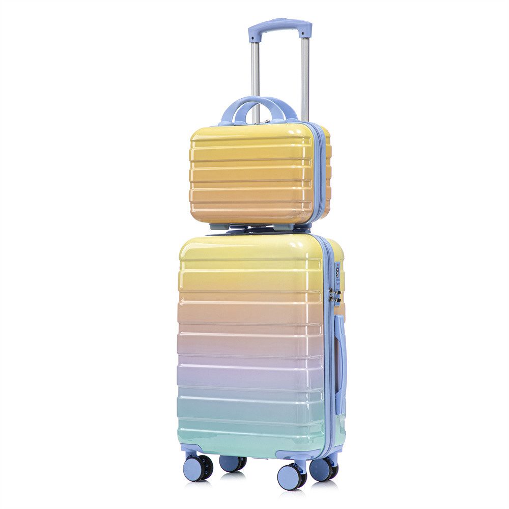 REDOM Kofferset Spinner-Kofferset, 4 Rollen, (mit Seitenhandgriffen, Schutzfüßen – Integriertes Zahlenschloss & 14" Kosmetiktasche, 2 tlg)