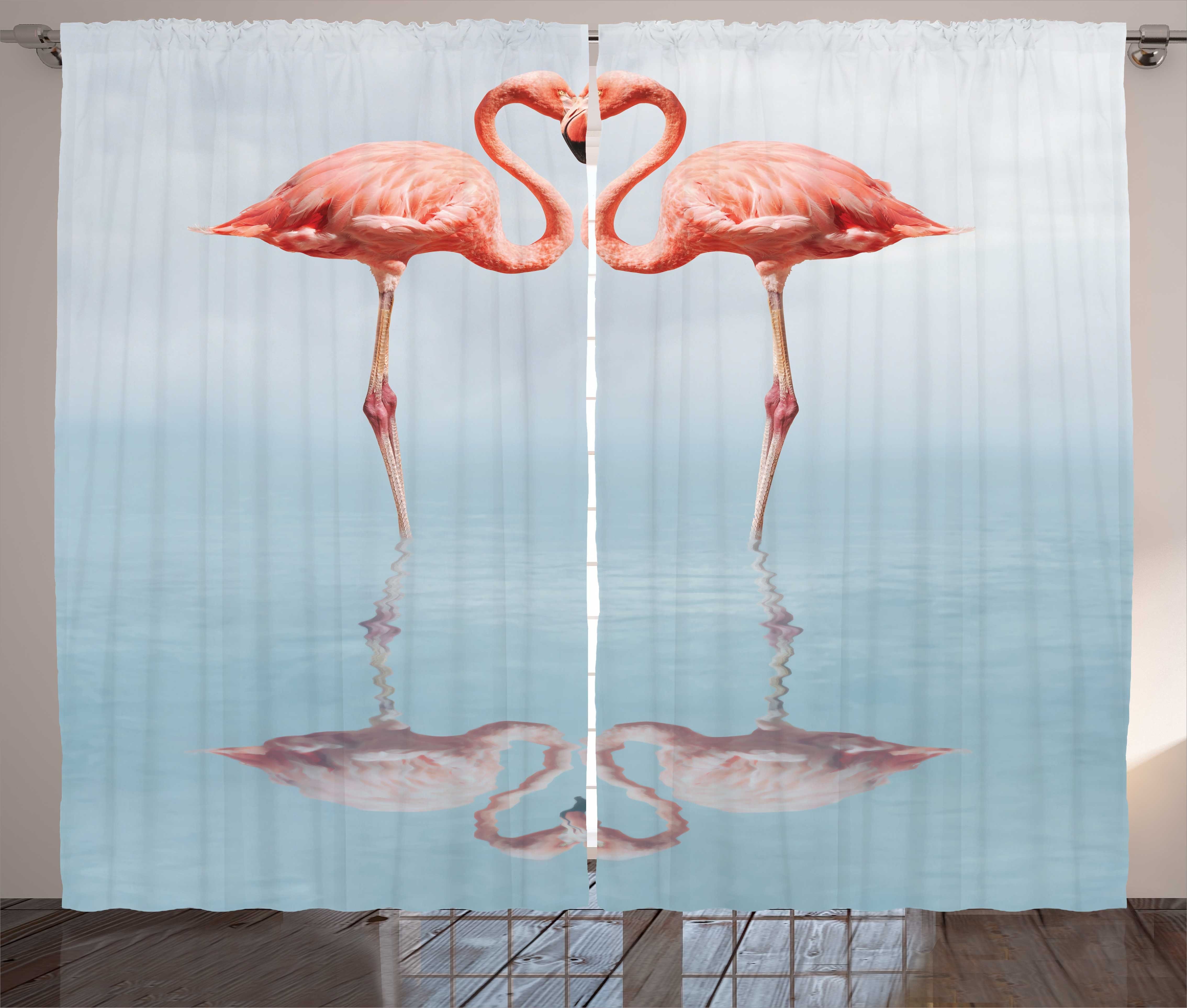 Gardine Schlafzimmer Kräuselband Vorhang mit Schlaufen und Haken, Abakuhaus, Flamingo Vögel Necks Form wie Herz
