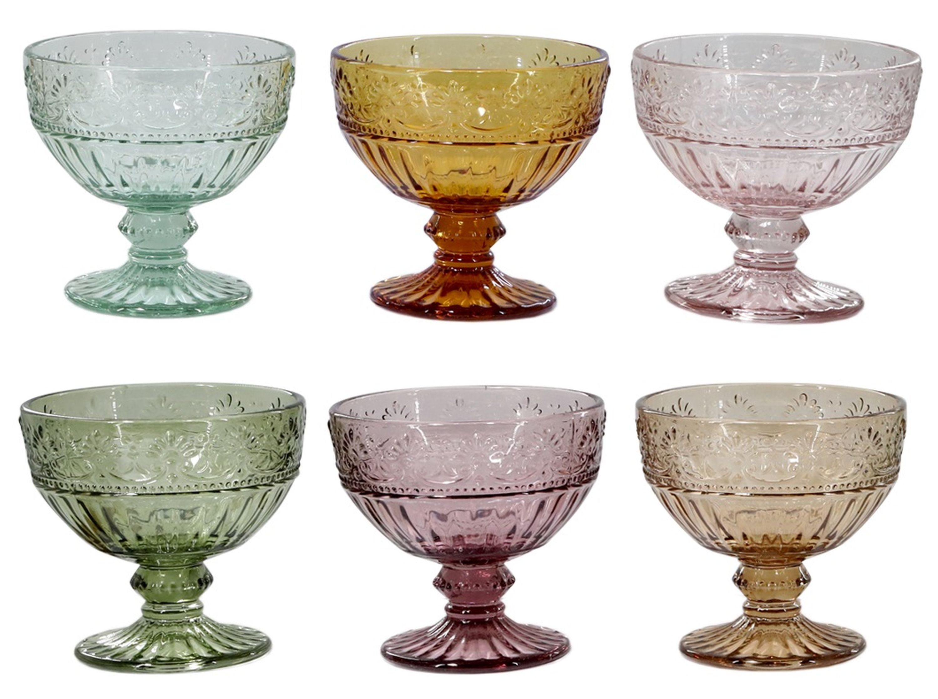 Chic Antique Gläser-Set Chic Antique - 6x Trinkgläser Eisschalen Glas Schalen 260ml Bunt, Glas