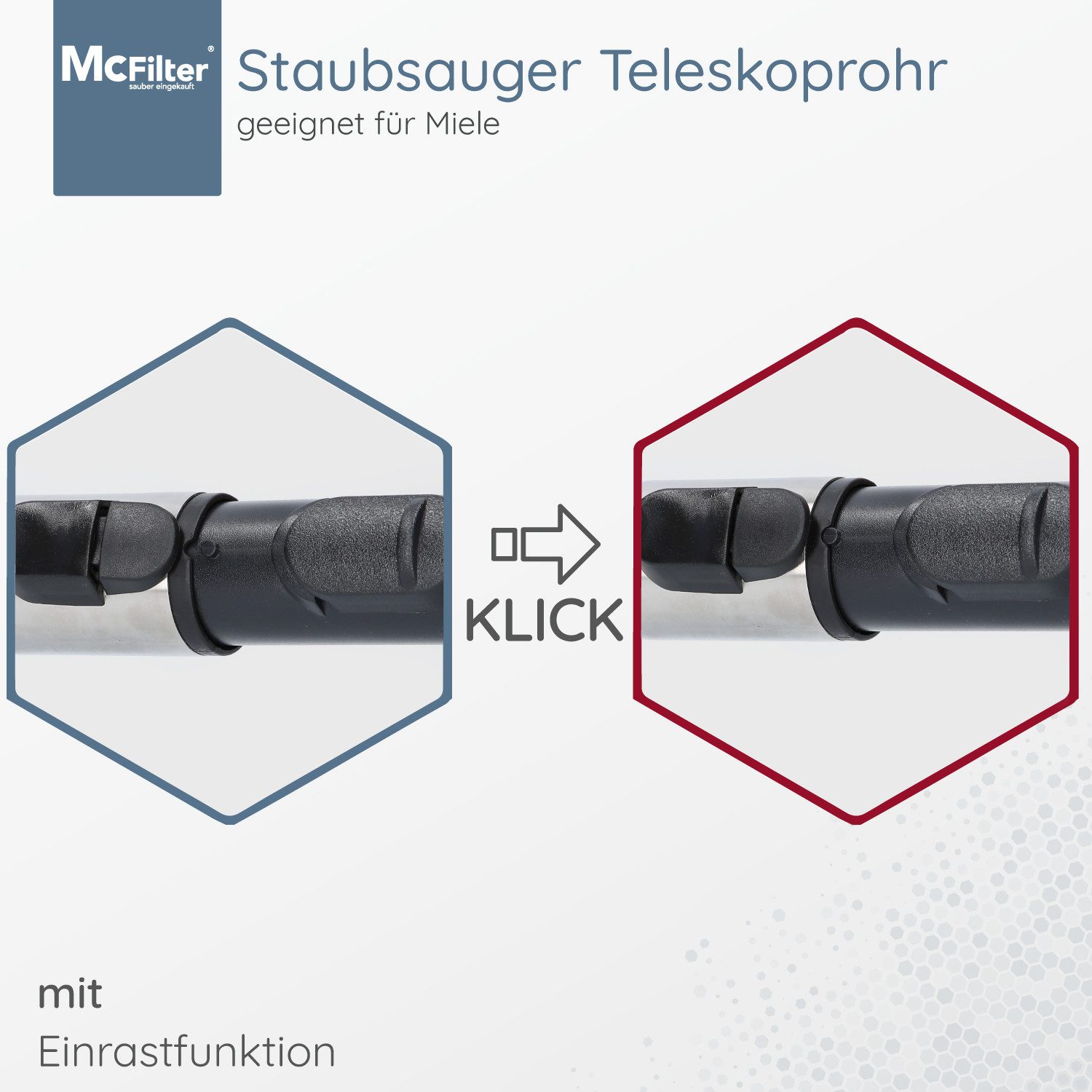 McFilter Teleskoprohr Saugrohr Rohr geeignet für Miele S8340 S 8340 / S 8360 S8360 / S8730, S 8730 / mit Anschluss Ø 35mm, Länge: ca. 61-103cm, mit Einrastsystem