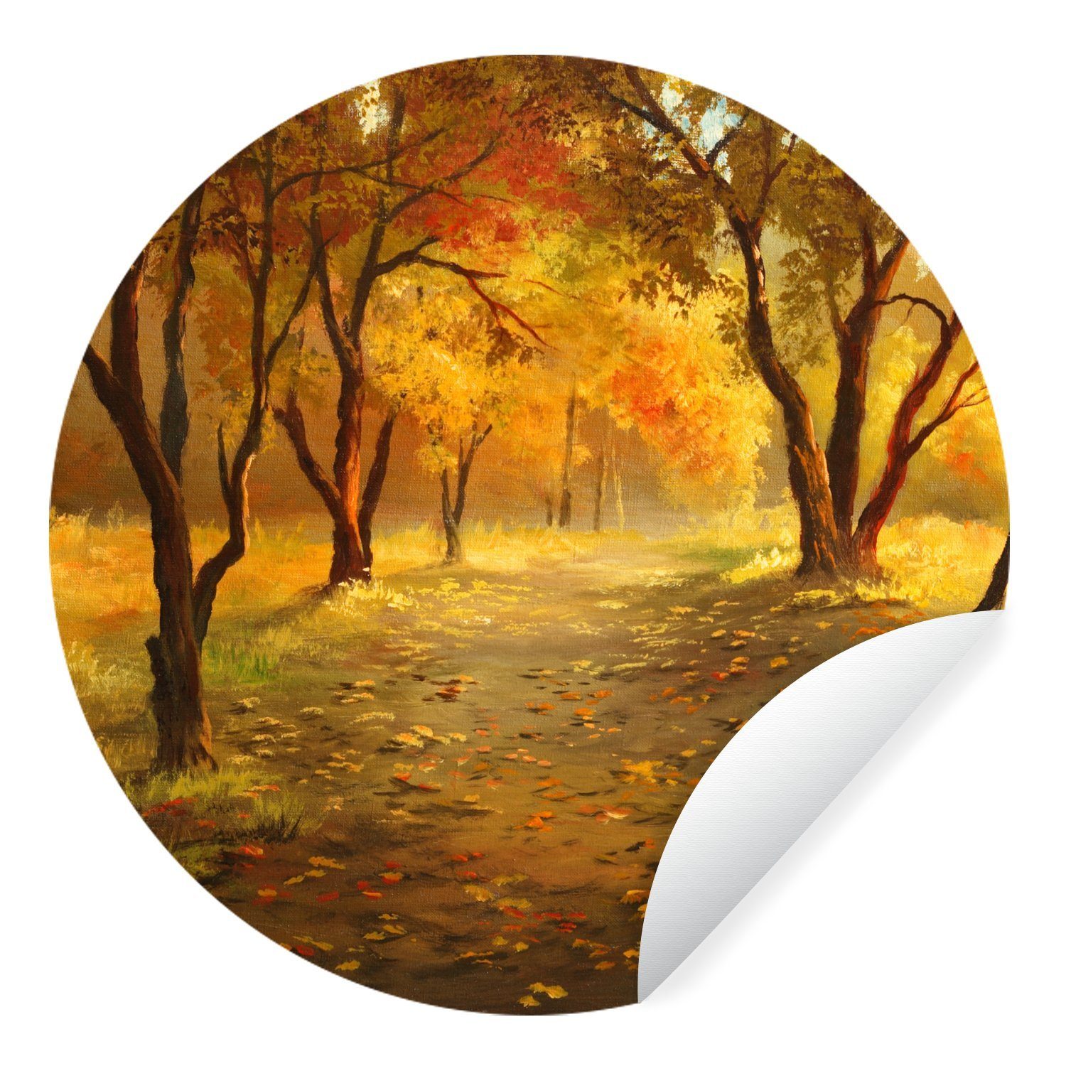 MuchoWow Wandsticker Eine Illustration eines Waldes im Herbst (1 St), Tapetenkreis für Kinderzimmer, Tapetenaufkleber, Rund, Wohnzimmer