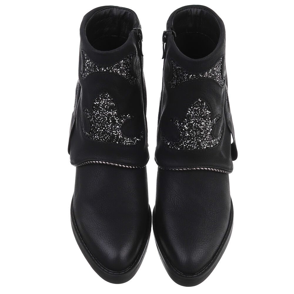 Ital-Design Modische Stiefelette mit Glitzer-Details für Damen Westernstiefelette (90482703) Blockabsatz Stiefeletten in Schwarz – Bild 4 von 5