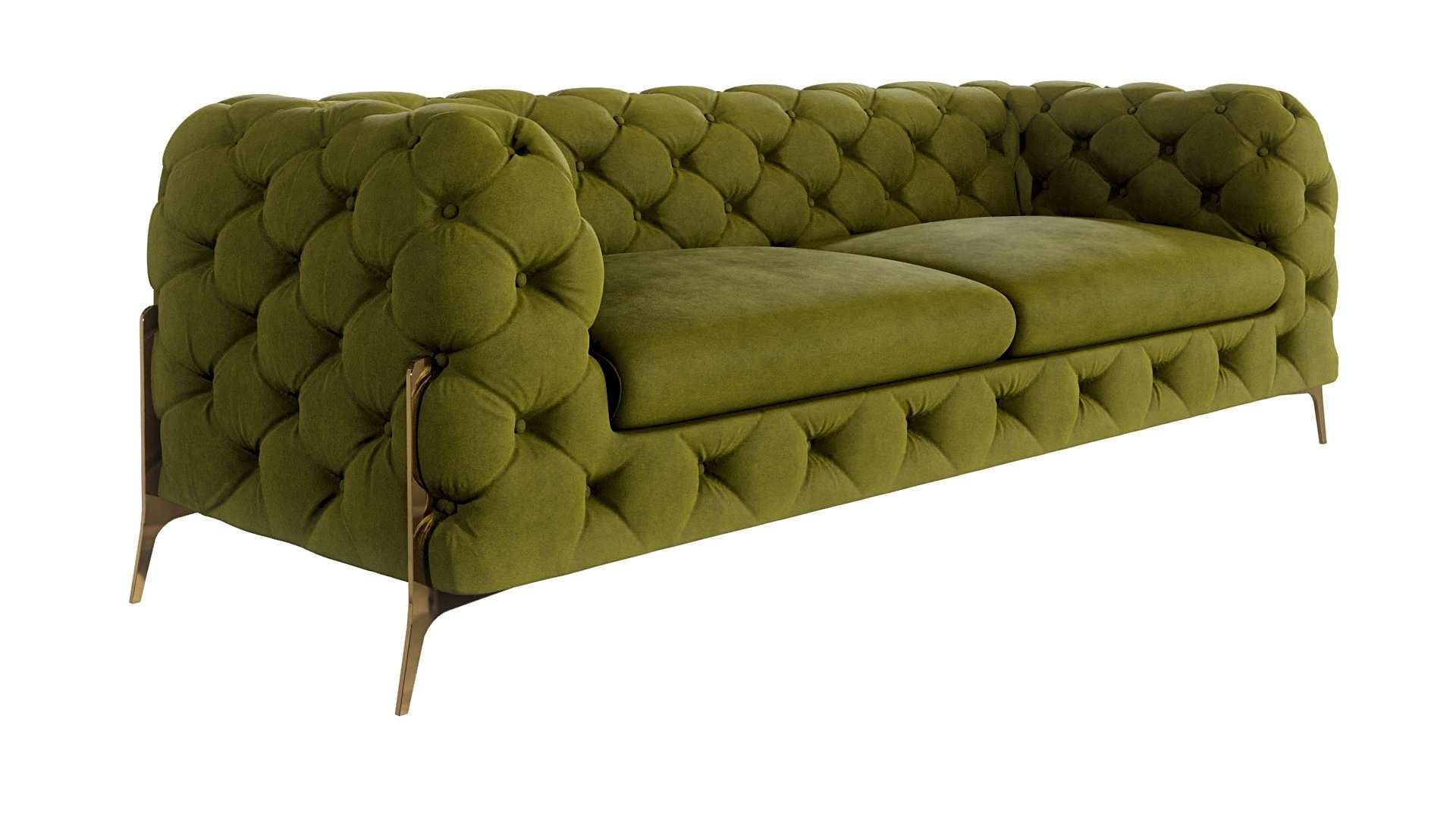 S-Style Möbel Chesterfield-Sofa 3 - Sitzer Ashley mit Goldenen Metall Füßen, mit Wellenfederung