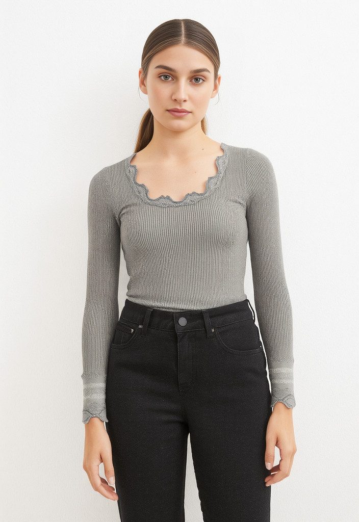 rosemunde Langarmshirt Benita Silk Blouse Langarm, mit Spitze, feminin, bequem, Seide- /Baumwollmischung