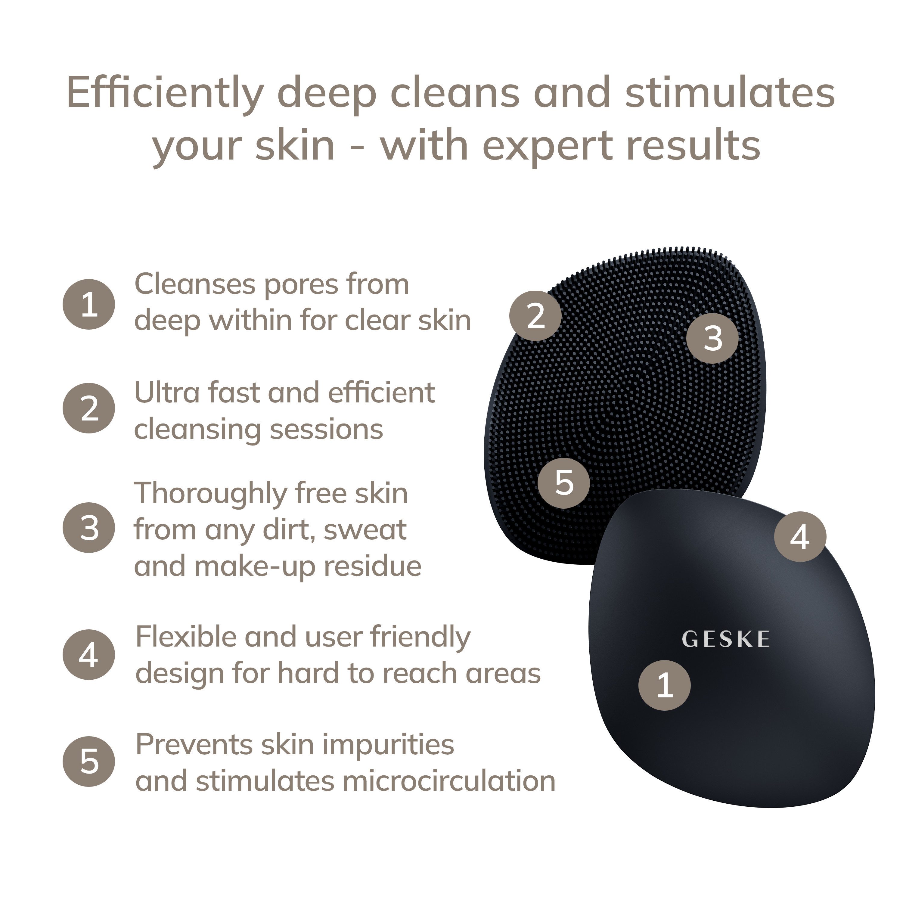 GESKE German Beauty Tech Gesichtsreinigungsbürste SmartAppGuided™ Facial Brush 4 in 1, Packung, 1-tlg., inkl. kostenloser APP (SmartAppGuided Device), Mit der GESKE App erhältst Du deine personalisierte Hautpflegeroutine.