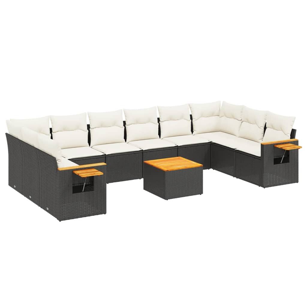 vidaXL Gartenlounge-Set 11-tlg. Garten-Sofagarnitur mit Kissen Schwarz Poly Rattan, (1-tlg)
