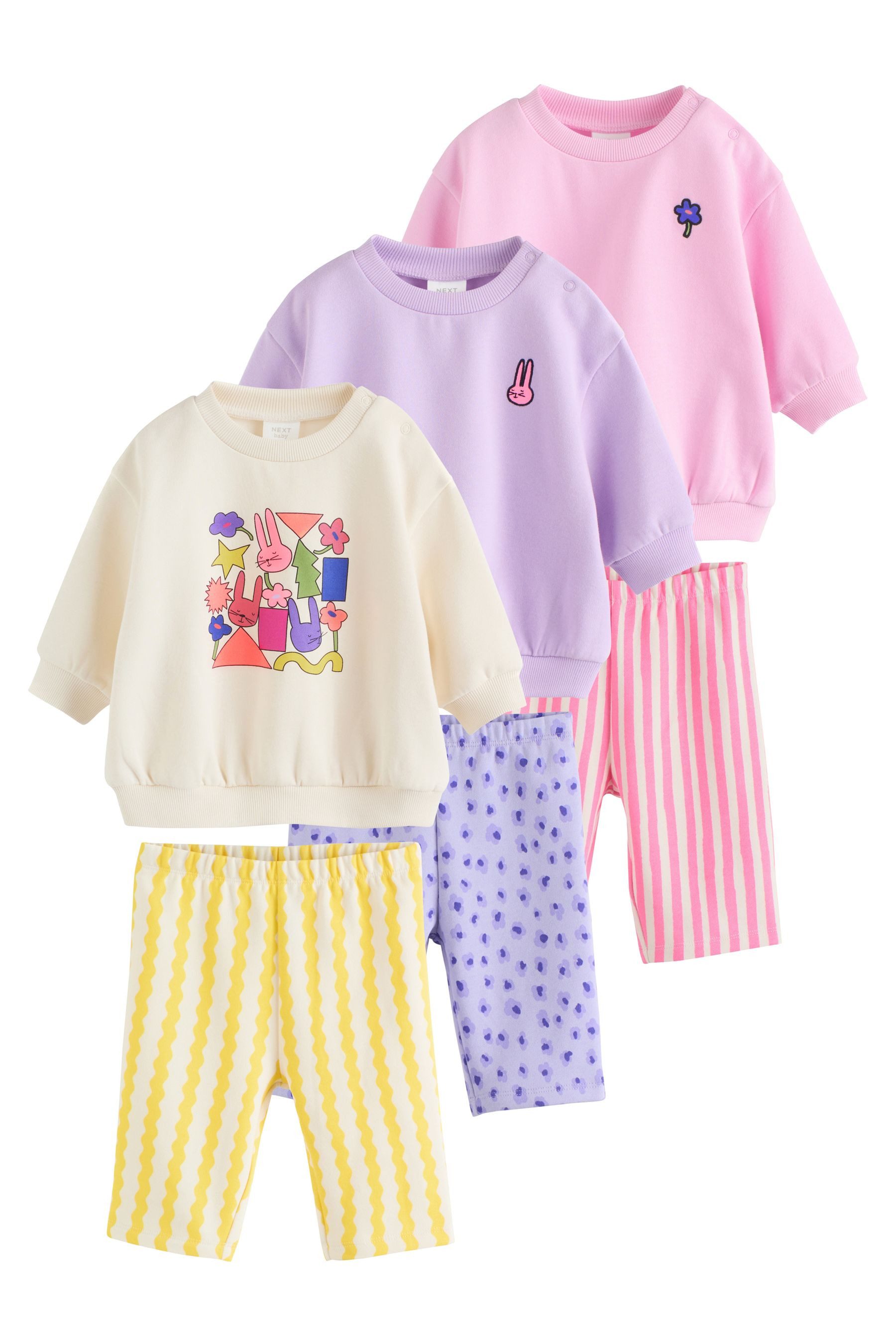 Langarmshirt & Leggings Baby Sweatshirt und Jogginghose, 6-teiliges Set
