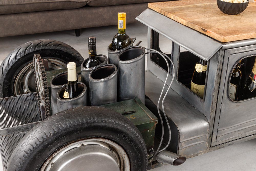 riess-ambiente Couchtisch HOT ROD 160cm natur / silber (Einzelartikel, 1-St), Wohnzimmer · Stahl · Mango-Massivholz · mit Stauraum · Oldtimer-Design