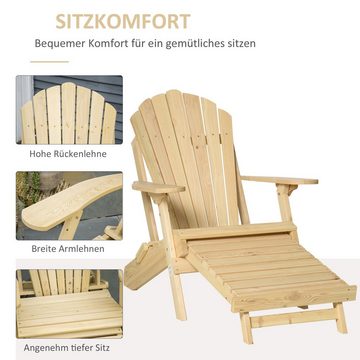 Outsunny Gartenstuhl Adirondack-Gartenstuhl mit Fußstütze klappbar Outdoor (Gartenmöbel, 1 St), Kiefernholz Natur 78cm x 140cm x 94cm