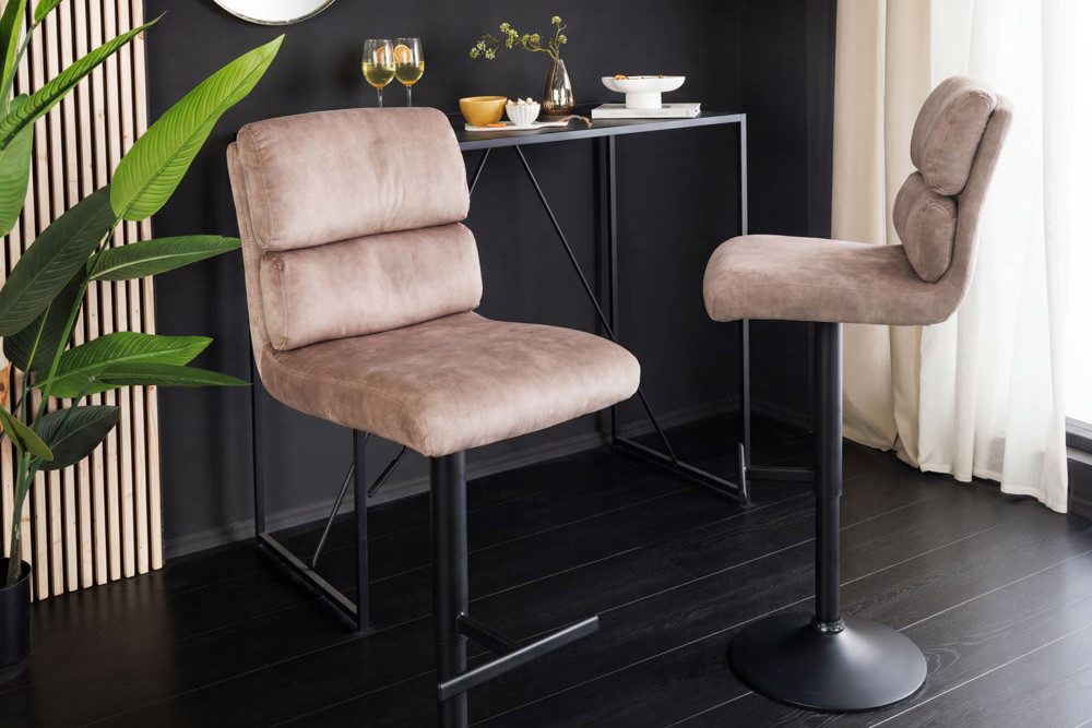 riess-ambiente Barhocker COMFORT champagner beige/schwarz - Samt, Metall, höhenverstellbar (Einzelartikel, 1 St), Drehbarer Stuhl mit Lehne - ideal für Wohn- un – Bild 4 von 5