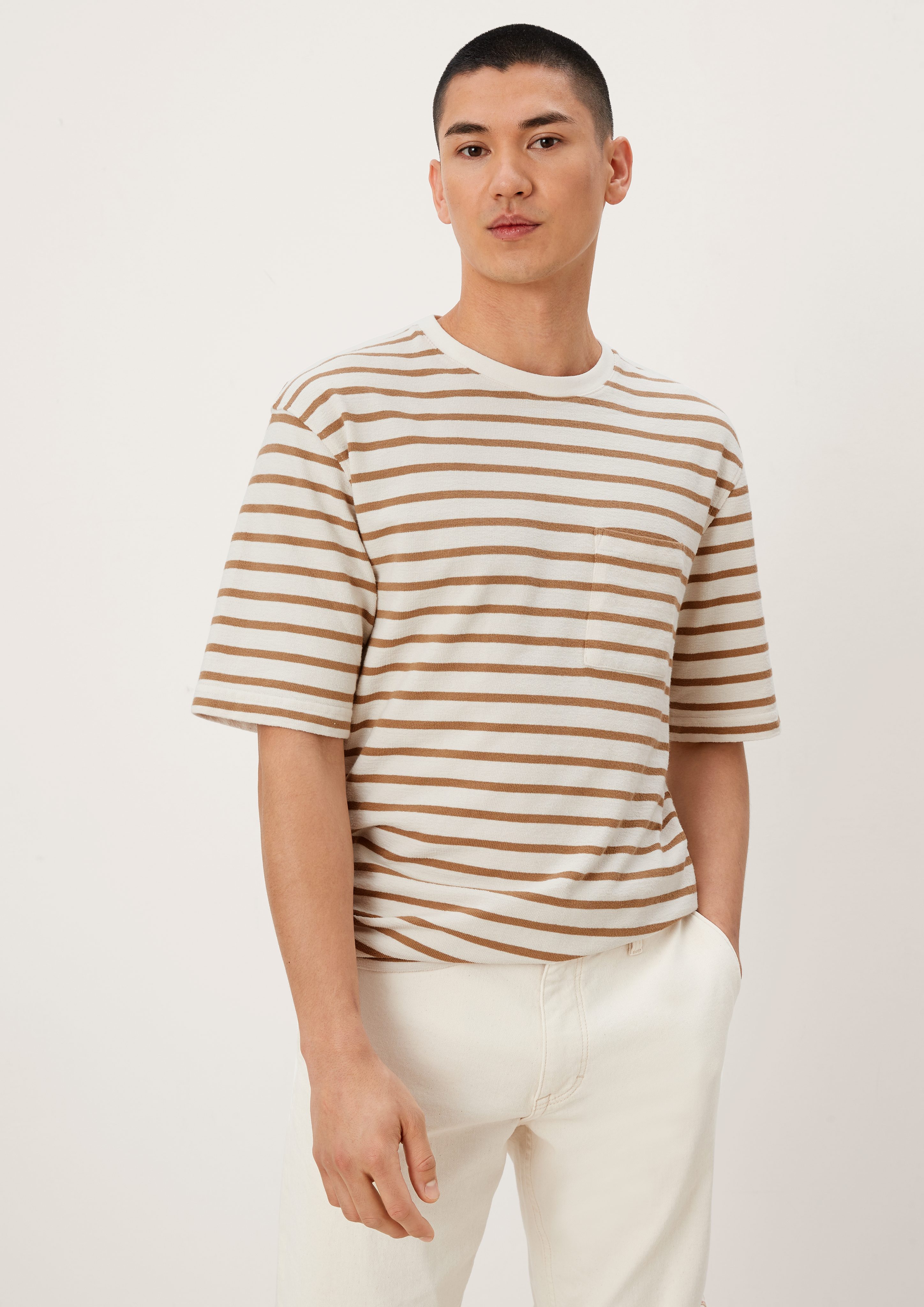 s.Oliver Brusttasche Kurzarmshirt stripes off-white mit Streifenshirt