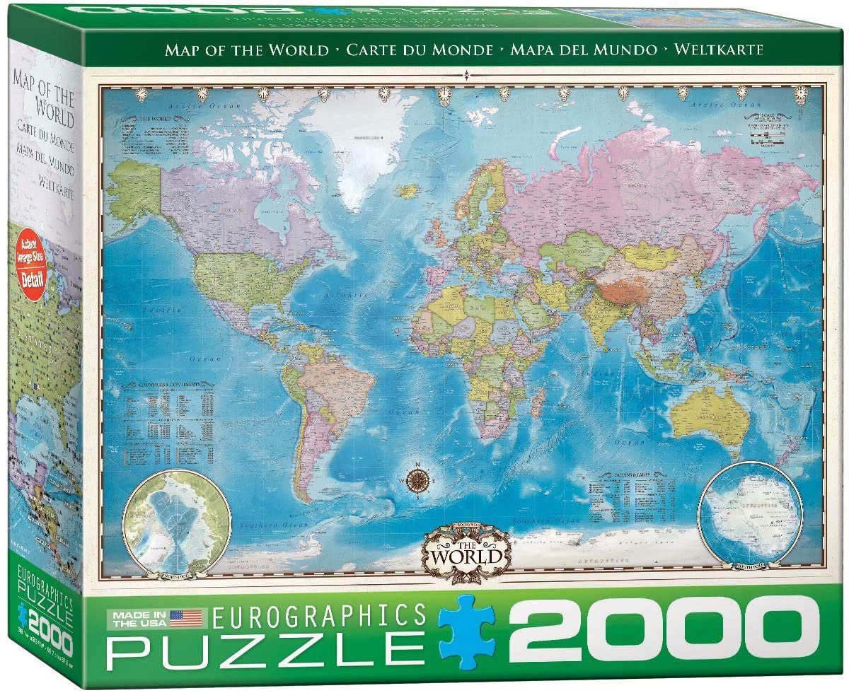 empireposter Puzzle Weltkarte - Map of the World - 2000 Teile Puzzle Format 67,6x96,8 cm, Puzzleteile