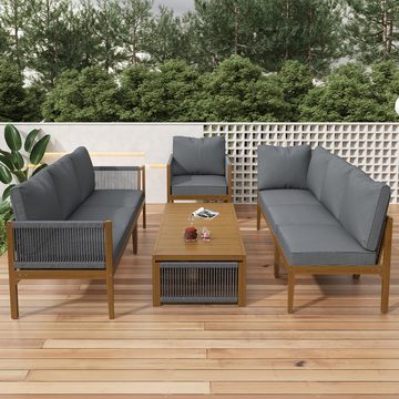 Ulife Gartenlounge-Set Gartenmöbel Set aus Akazie ür 7-8 Personen,Balkonset Seil Rope Lounge, (6-tlg), 1* 3-Sitzer Sofa, 1* 2-Sitzer Bank, 2* Stühle, 2* Couchtische