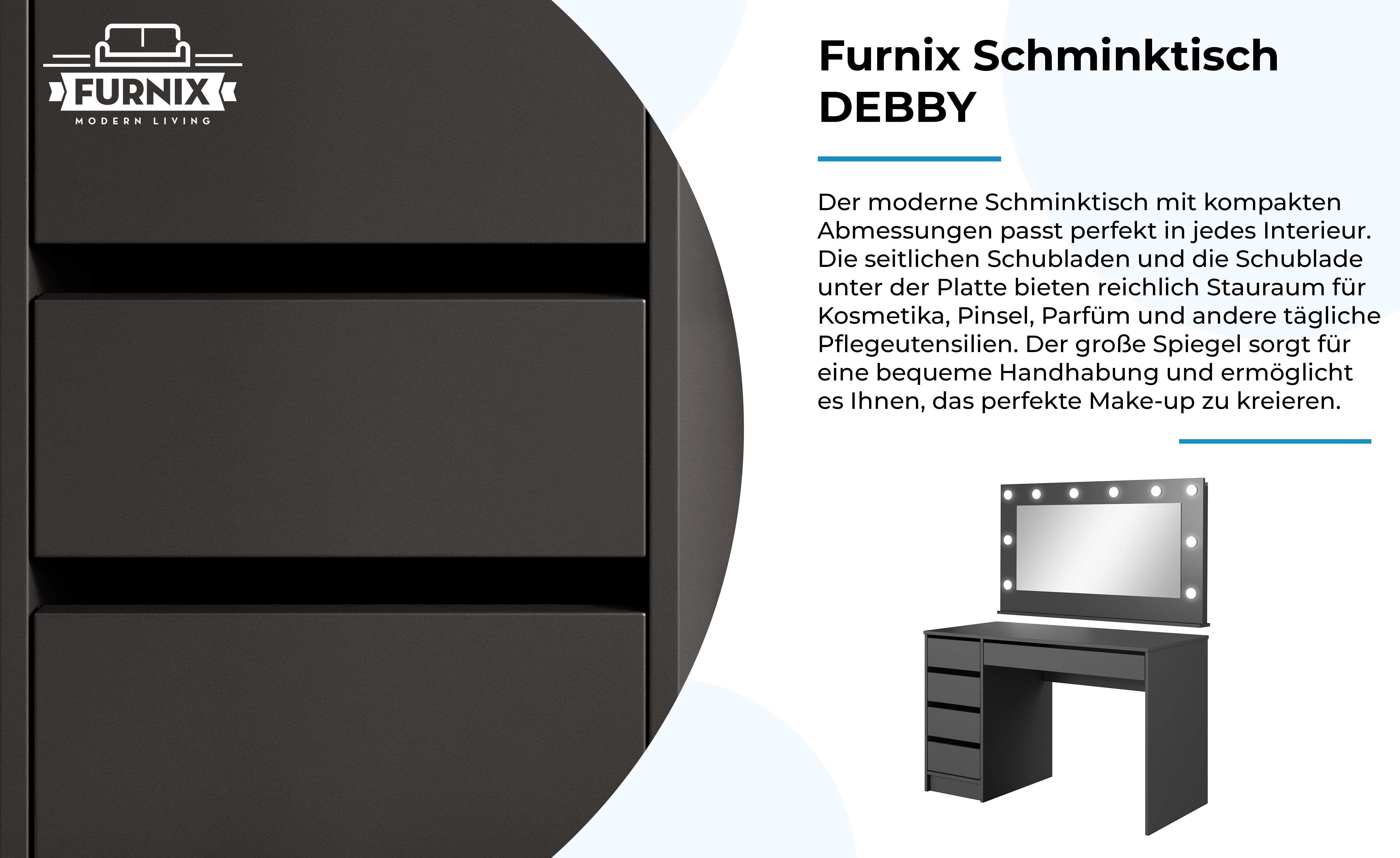 Furnix Schminktisch H75 LED-Beleuchtung, geräumig, ohne Ablagen Anthrazit Spiegel EU pflegeleicht, x in made Schublade x B120 cm, DEBBY T55