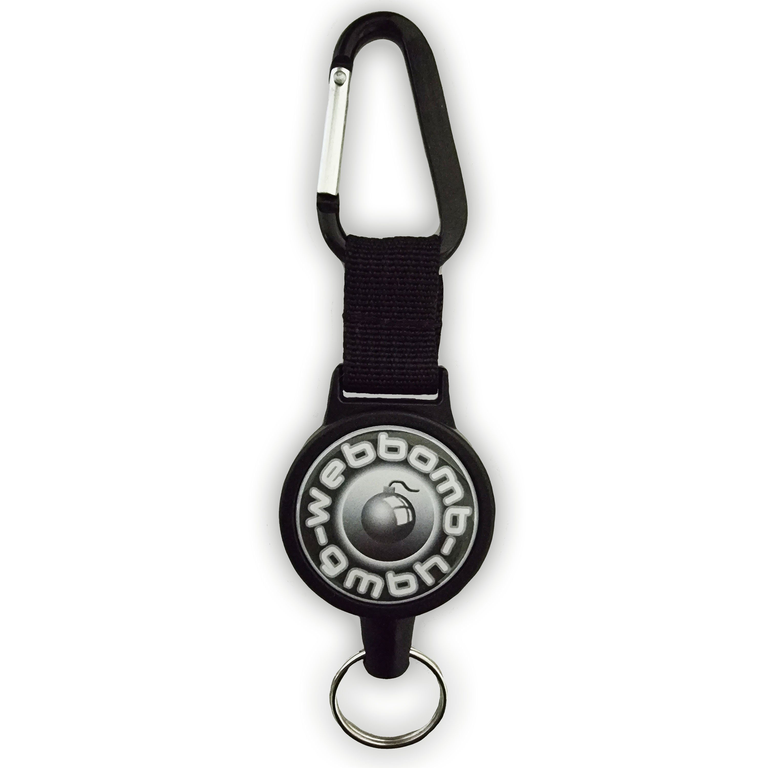 WEBBOMB Schlüsselanhänger Jojo mit Stahlseil ausziehba Schlüsselrolle Ausweishalter Kartenhalter 1x schwarz mit Logo