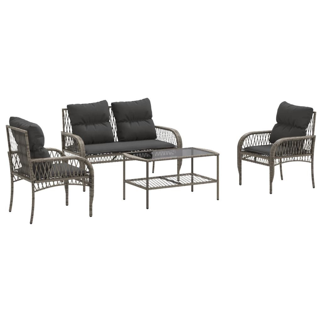 vidaXL Gartenlounge-Set 4-tlg. Garten-Sofagarnitur mit Kissen Grau Poly Rattan, (1-tlg)