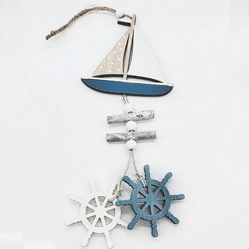 Silberstern Click-Ornamente Fischboot-Lanyard aus Holz mit Lanyard, Holz-Lenkrad-Fisch-Boot-Anhänger, nautische Wohndekoration