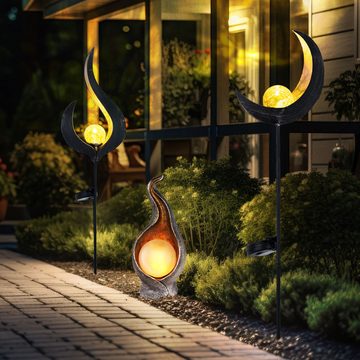 etc-shop Gartenleuchte, LED-Leuchtmittel fest verbaut, 3er Set LED Solar Steck Außen Steh Leuchten Garten Weg