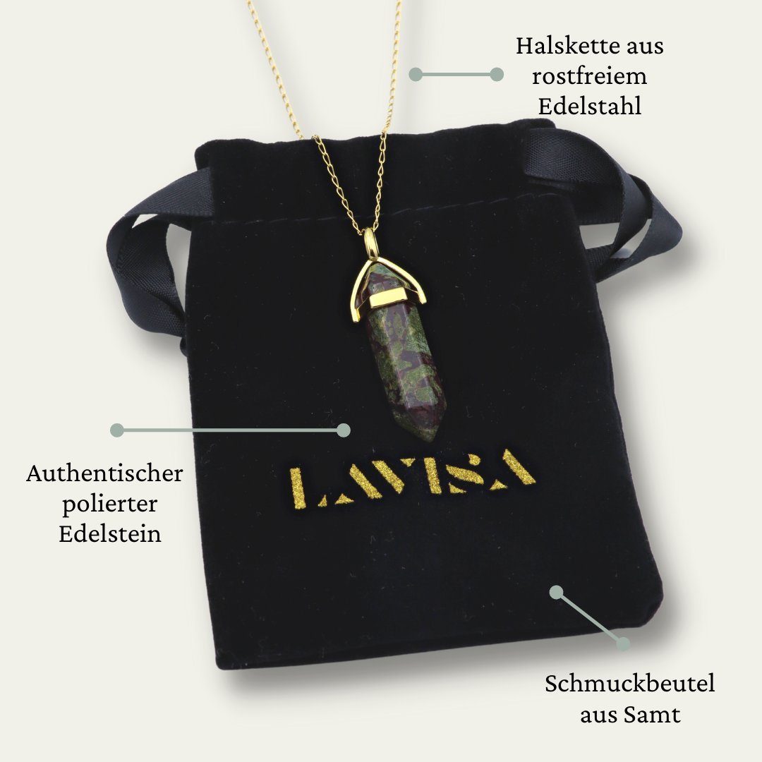 LAVISA Kette mit Anhänger Naturstein gold Drachenblut Obelisk Halskette Kristall Jaspis Edelstein