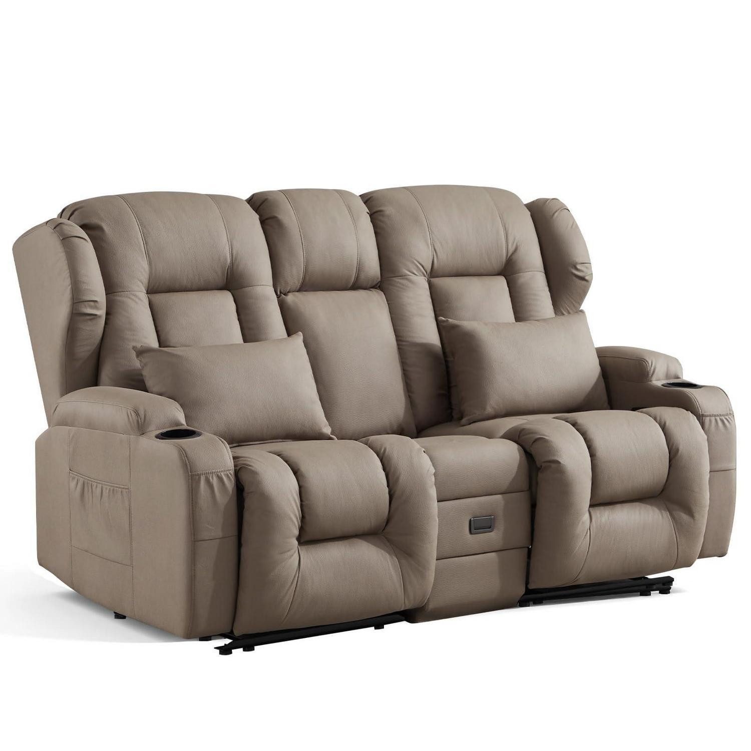 LuxusKollektion Loveseat Fernsehsessel 2 Sitzer Liegefunktion Khaki (Prägung) 172cm Zweisitzer