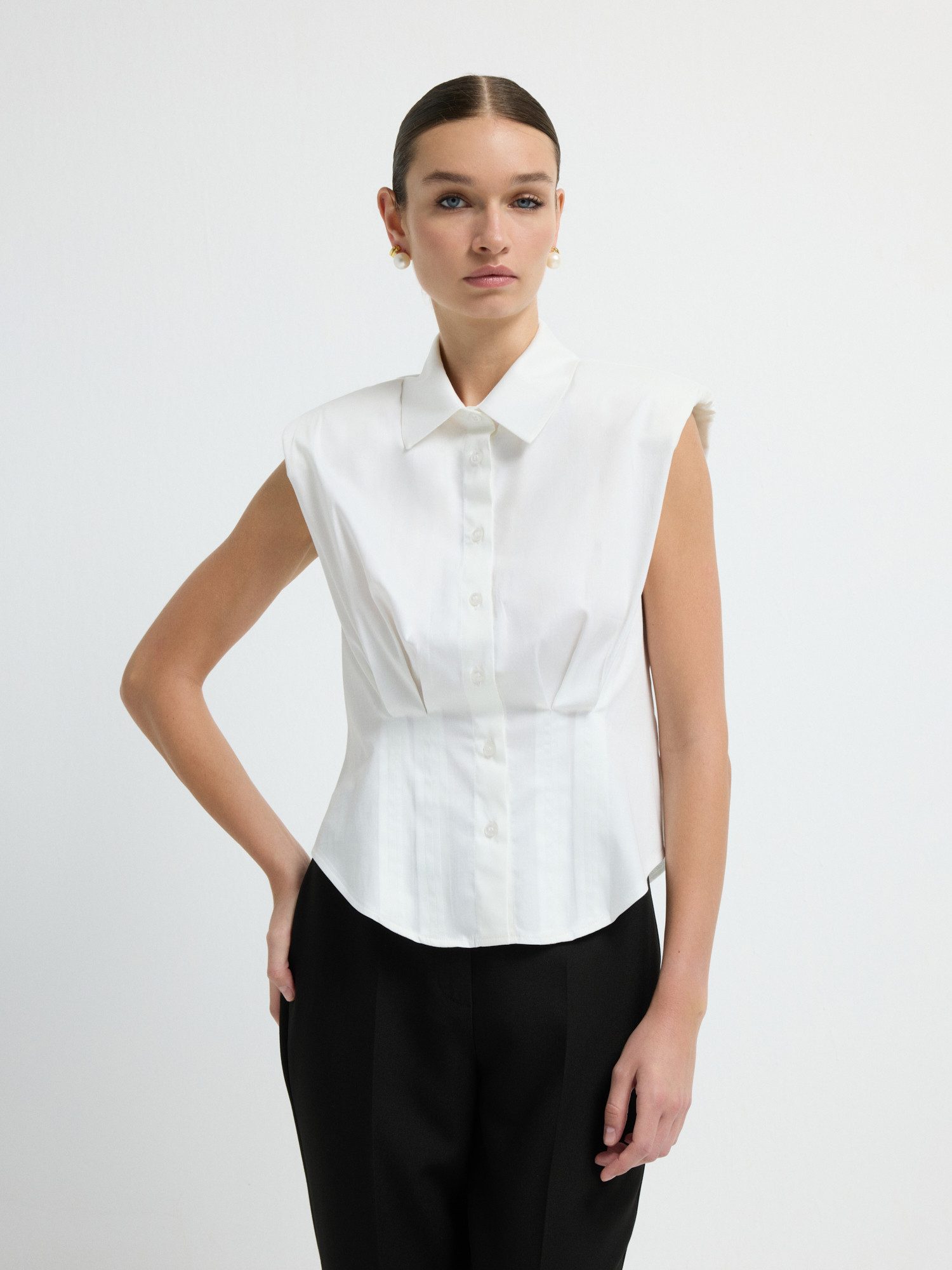 adL Blusenshirt Ärmelloses Hemd mit Plisseedetail