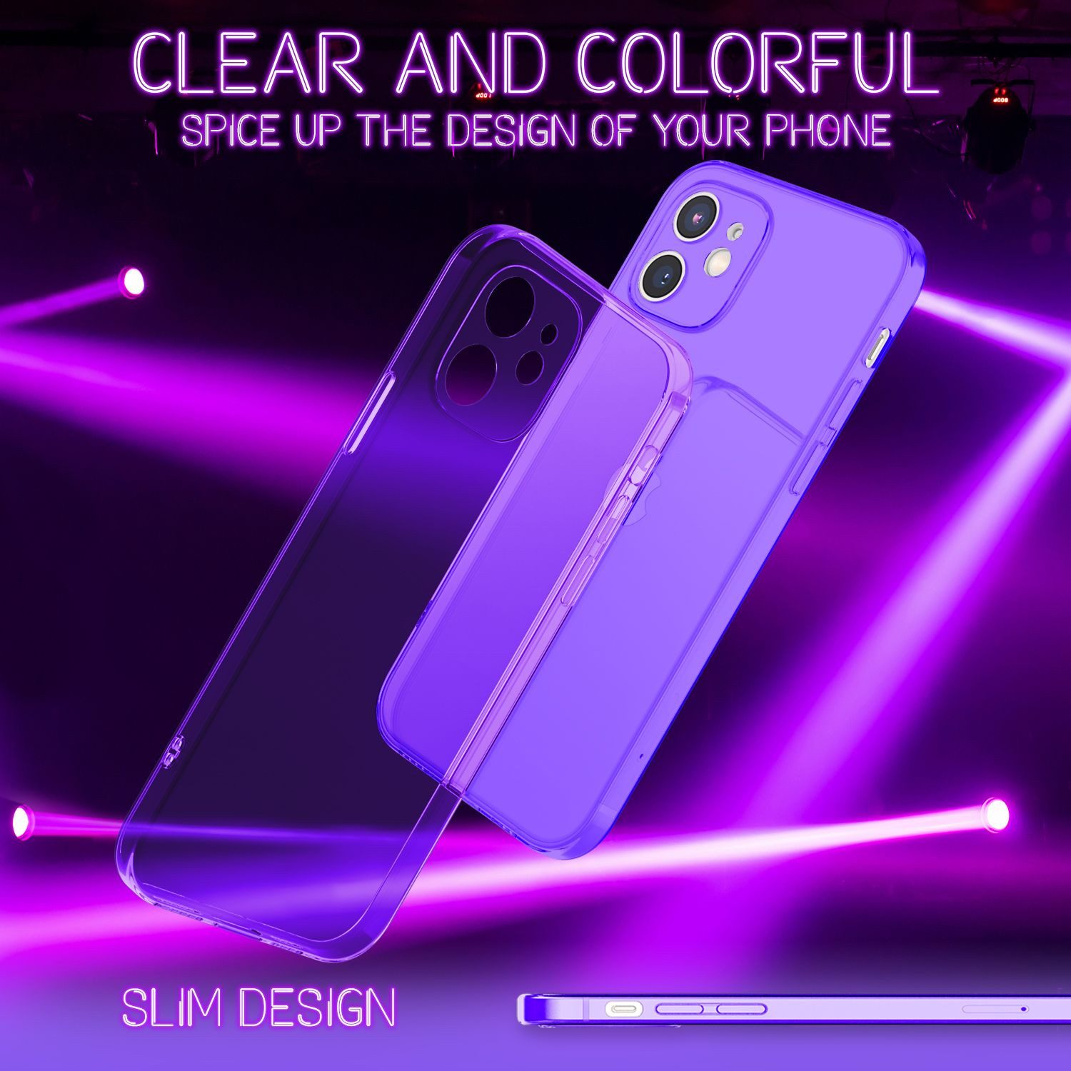 Nalia Smartphone-Hülle Apple iPhone 12 Mini 13,7 cm (5,4 Zoll), Klare Neon Silikon Hülle / Bunt Leuchtend / Durchsichtig / Flexibel