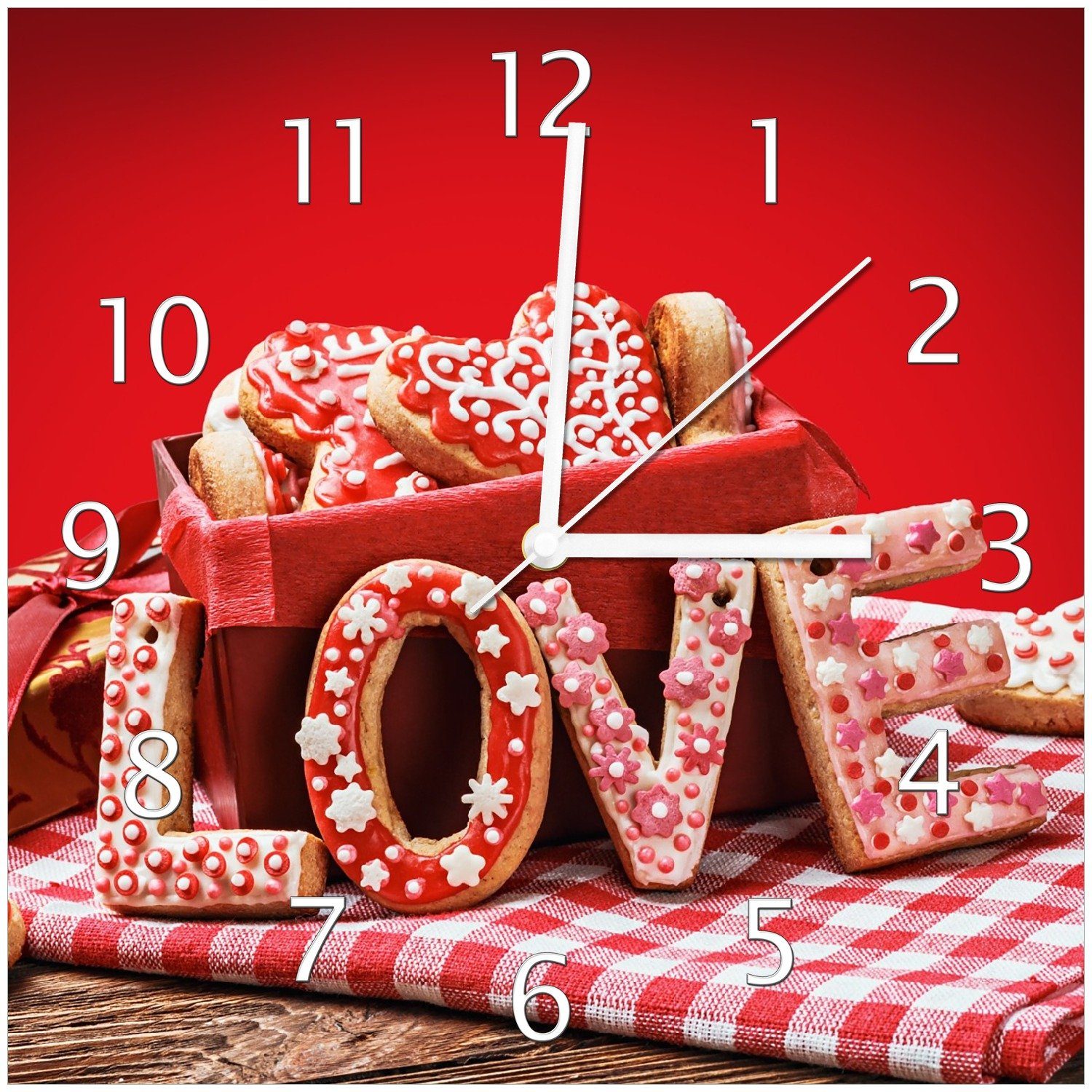 Wallario Wanduhr Love Bakery - Backen mit Liebe (Glasuhr)