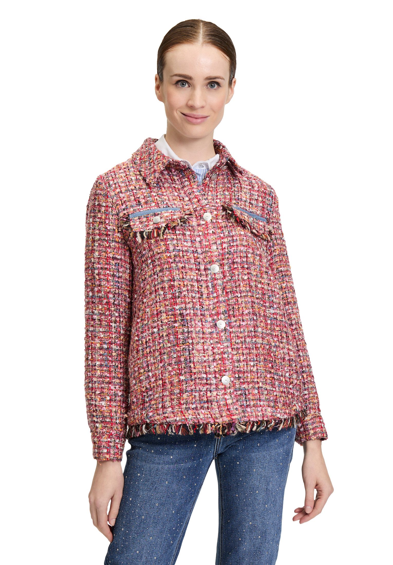 Jackenblazer Cartoon Damen Tweedblazer mit Fransen