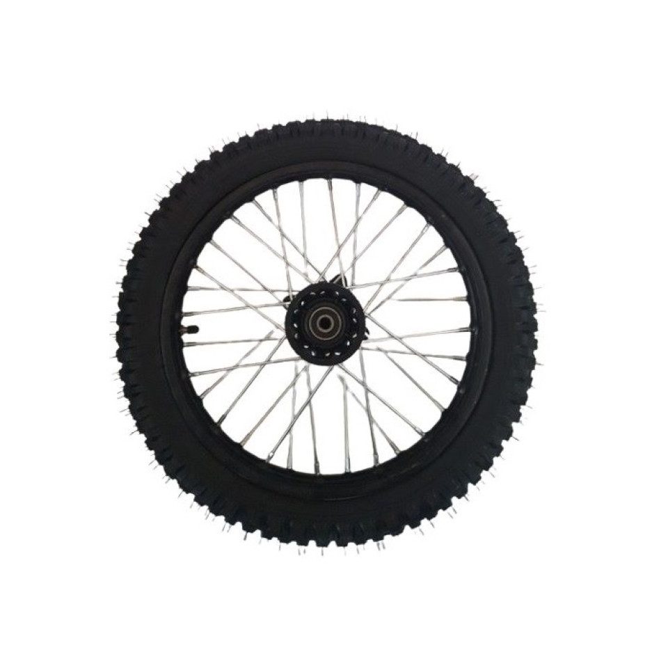 FunSport-Factory Ersatzrad 14 Zoll Vorderrad komplett für Pit Bike Dirt Bike 12 mm Achse, Stahlfelge, 32 Speichen, vormontiert, Offroad-Reifen