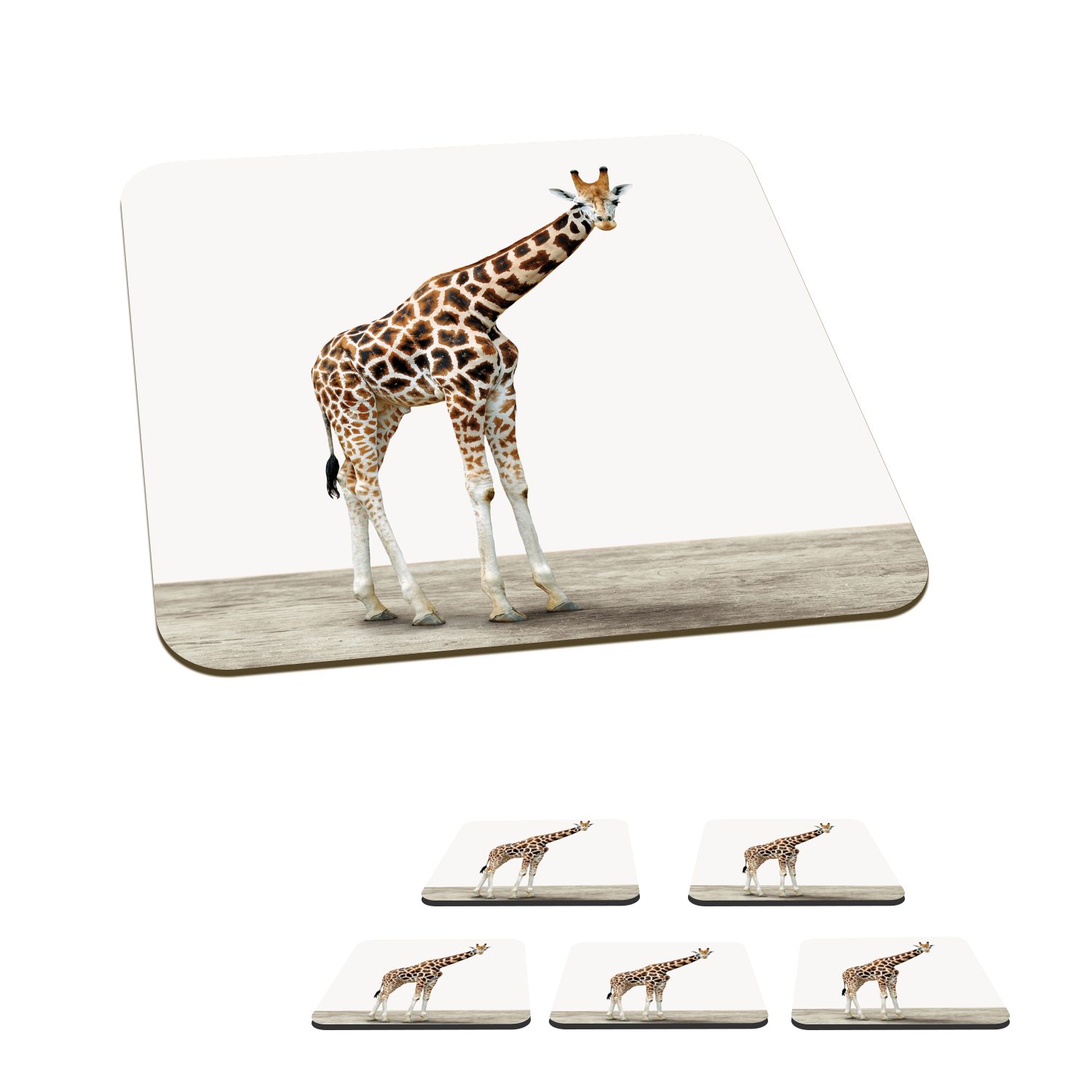 MuchoWow Glasuntersetzer Giraffe - Tiere - Weißer Hintergrund - Kinder - Junge - Mädchen, Zubehör für Gläser, 6-tlg., Glasuntersetzer, Tischuntersetzer, Korkuntersetzer, Untersetzer, Tasse