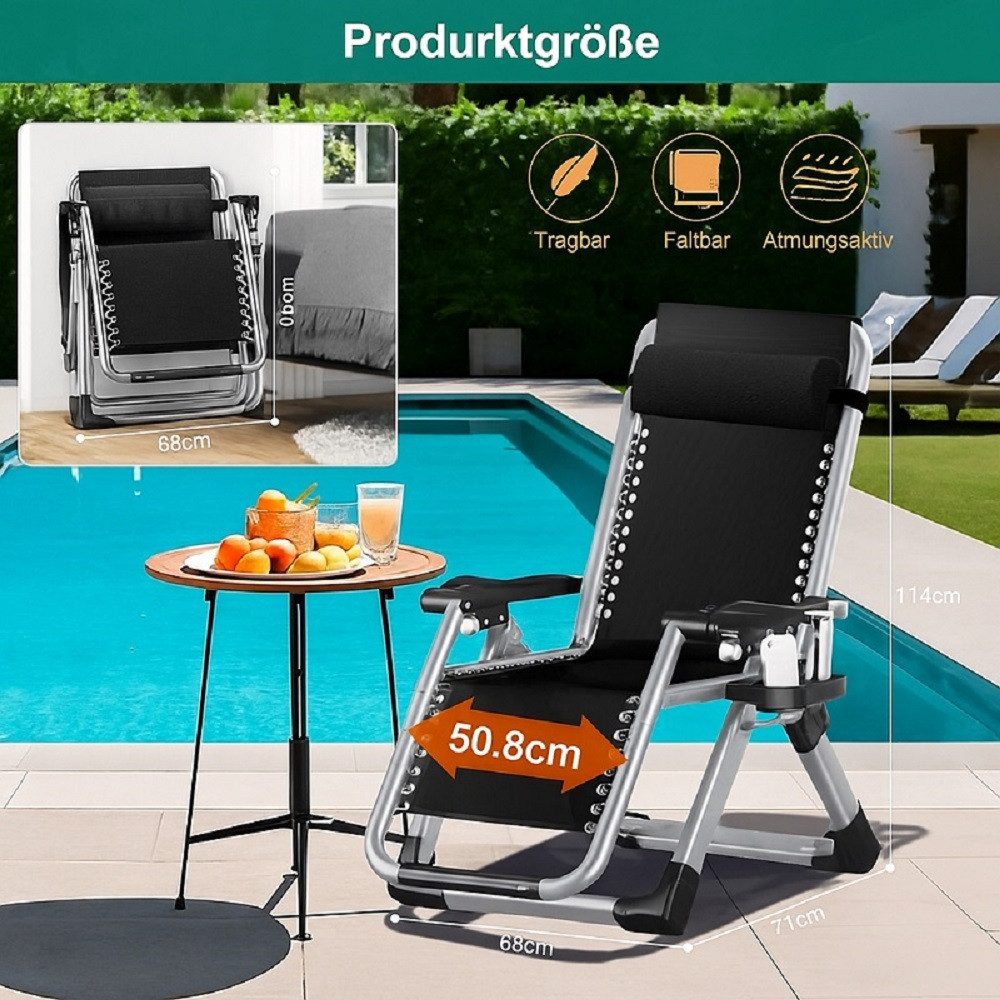 Meulbaty Klappstuhl Klappbar Gartenliege mit Polster Seitentasche, 150 kg Traglast, mit einem dickeren Rahmen und hochwertigen Materialien