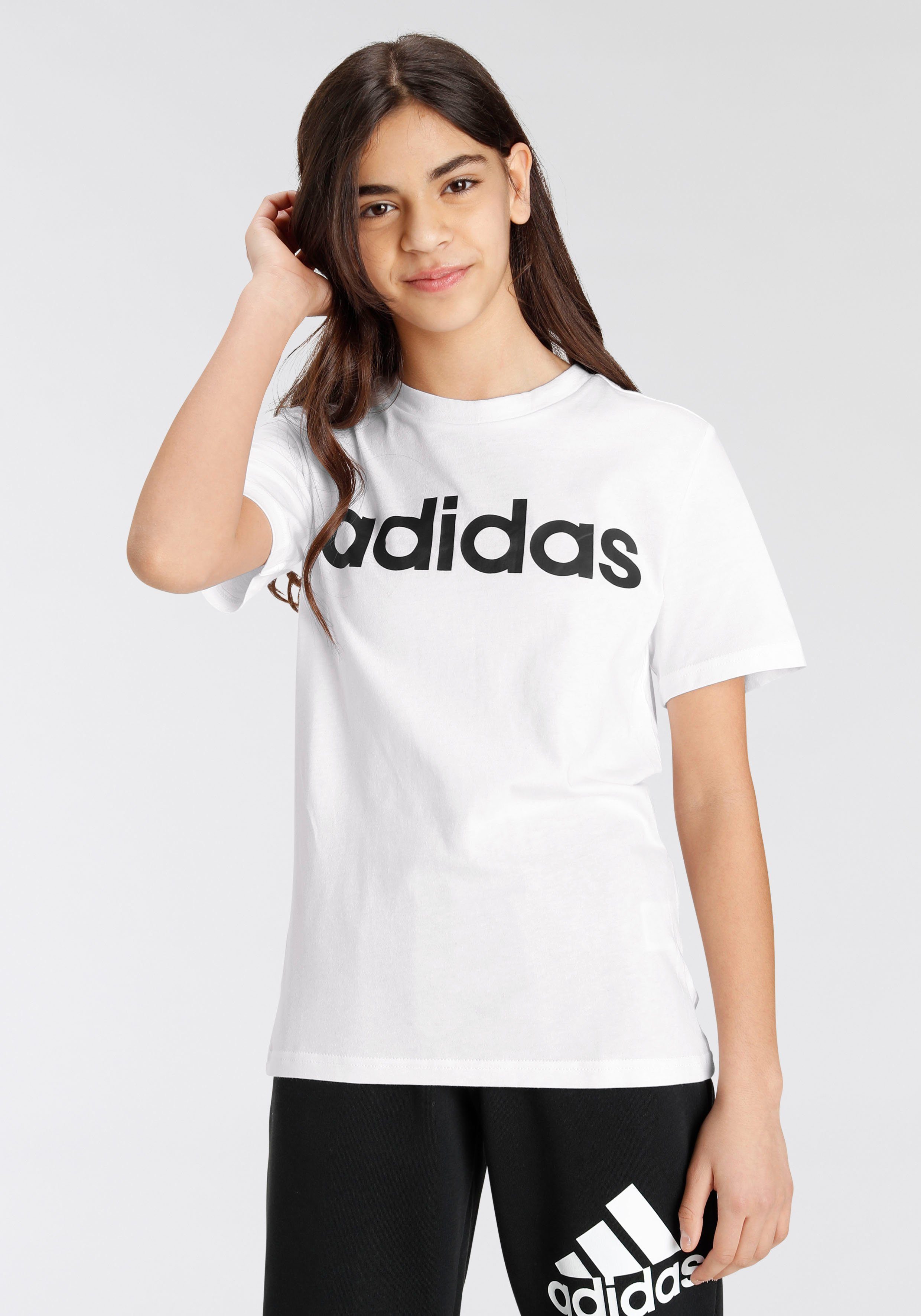 Sportswear COTTON Black T-Shirt LOGO / adidas White ESSENTIALS LINEAR