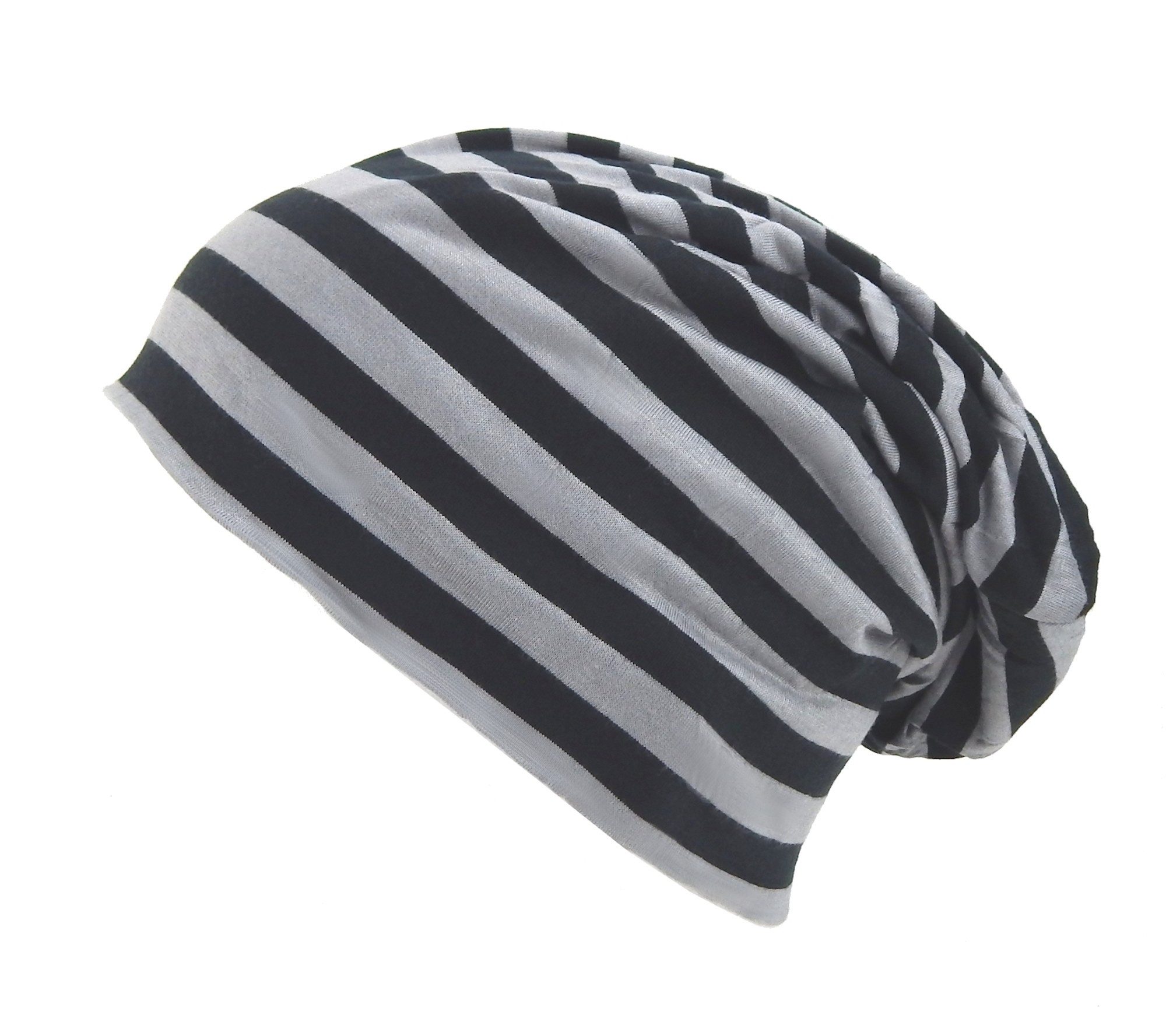Ella Jonte Beanie leichter Long Beanie Stripe Mütze Grau Schwarz
