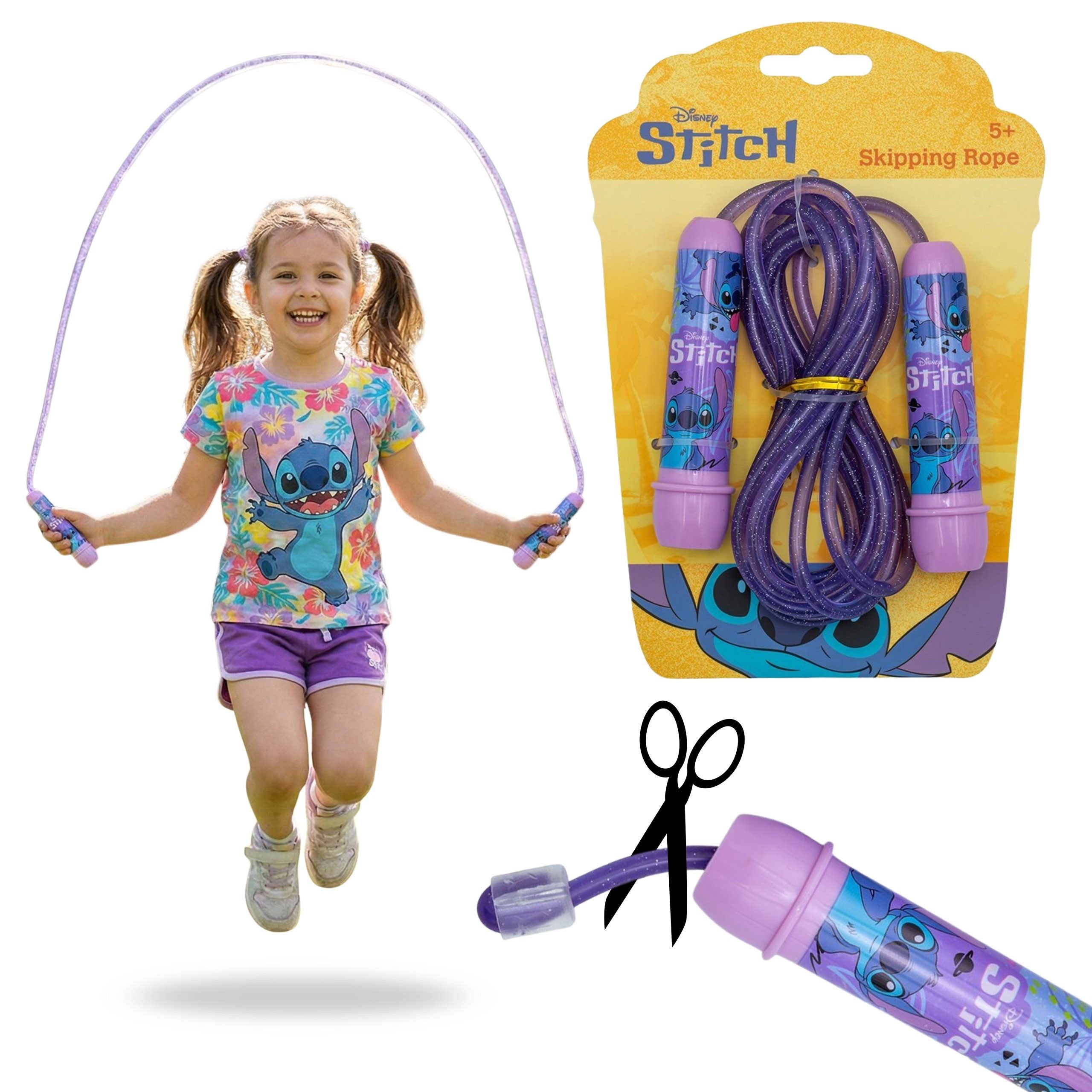 Disney Springseil Disney Stitch – verstellbares Springseil für Mädchen, 2,4 m lang