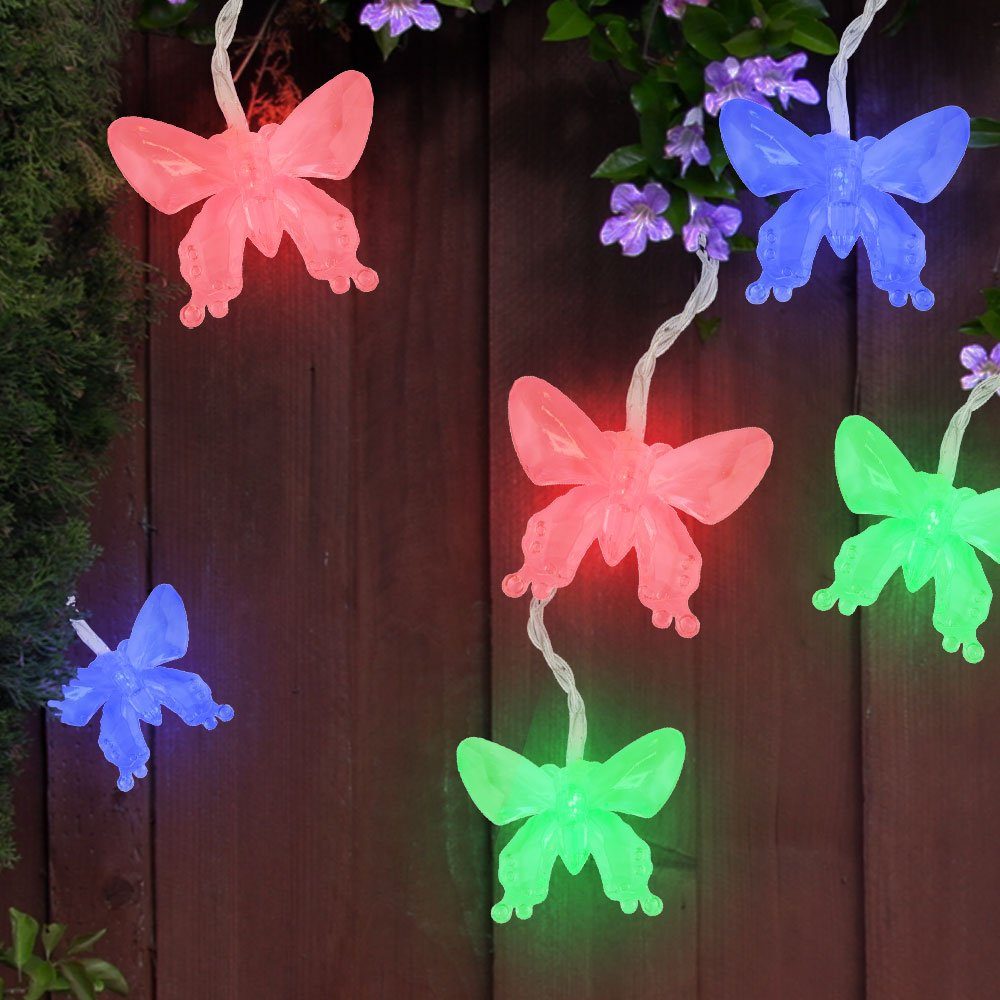 100% authentisch! Globo Gartenleuchte, Optik Lichter Garten LED Schmetterling Deko verbaut, fest LED-Leuchtmittel Außen Kette SOLAR RGB Farbwechsel