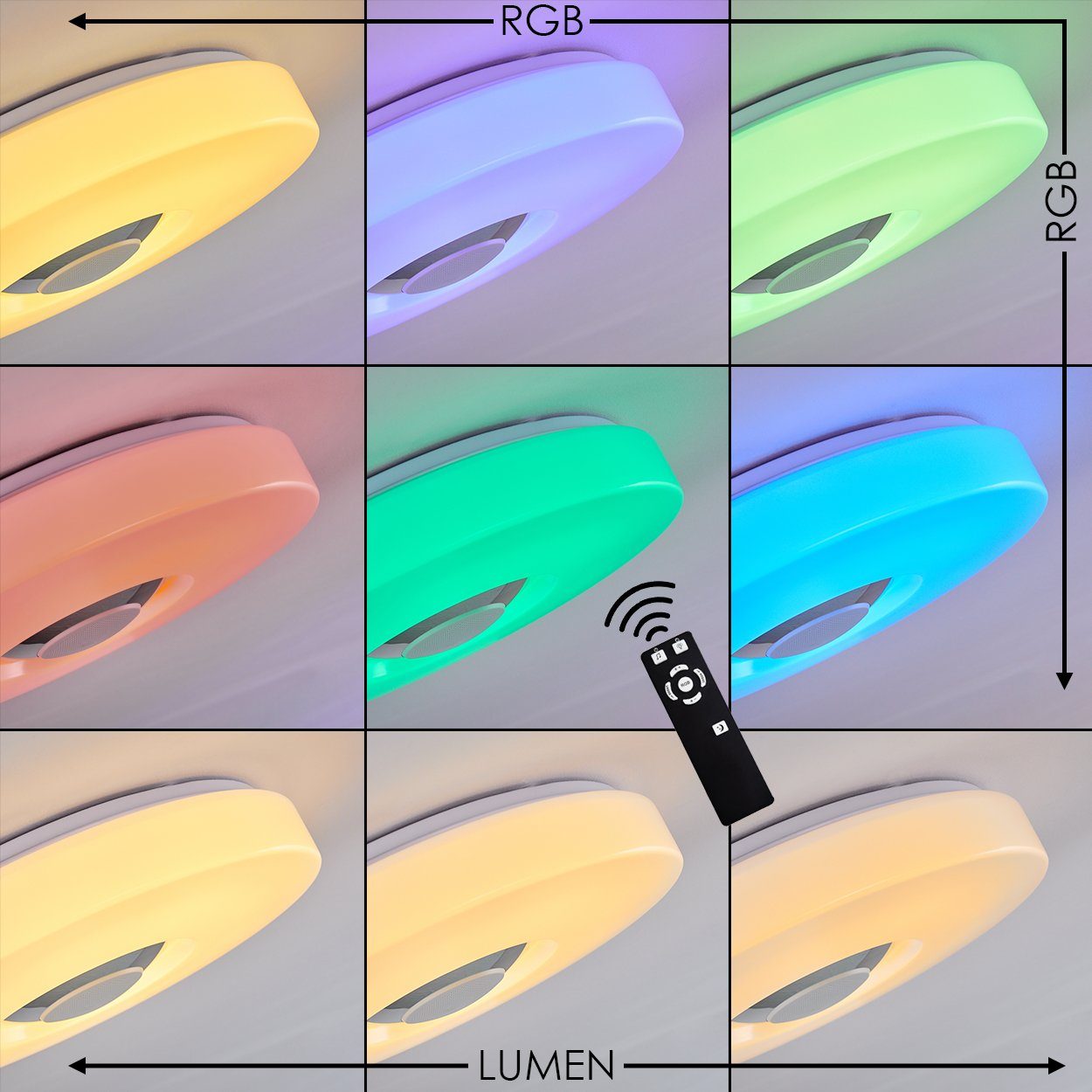»Serini« Deckenleuchte und Metall/Kunststoff Bluetooth Lautsprecher RGB Farbwechsler, hofstein Kelvin, mit Weiß, dimmbar Fernbedienung in Deckenlampe RGB aus runde