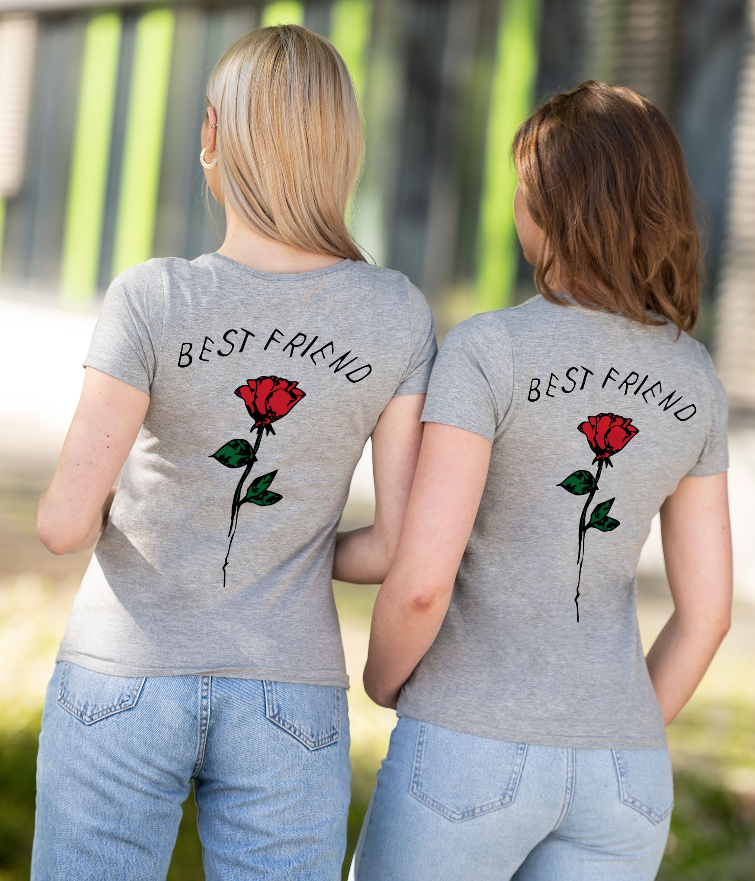 mit Best Grau T-Shirt Beste Couples T-Shirt modischem Sister Freundin Shop Print Rose Friends