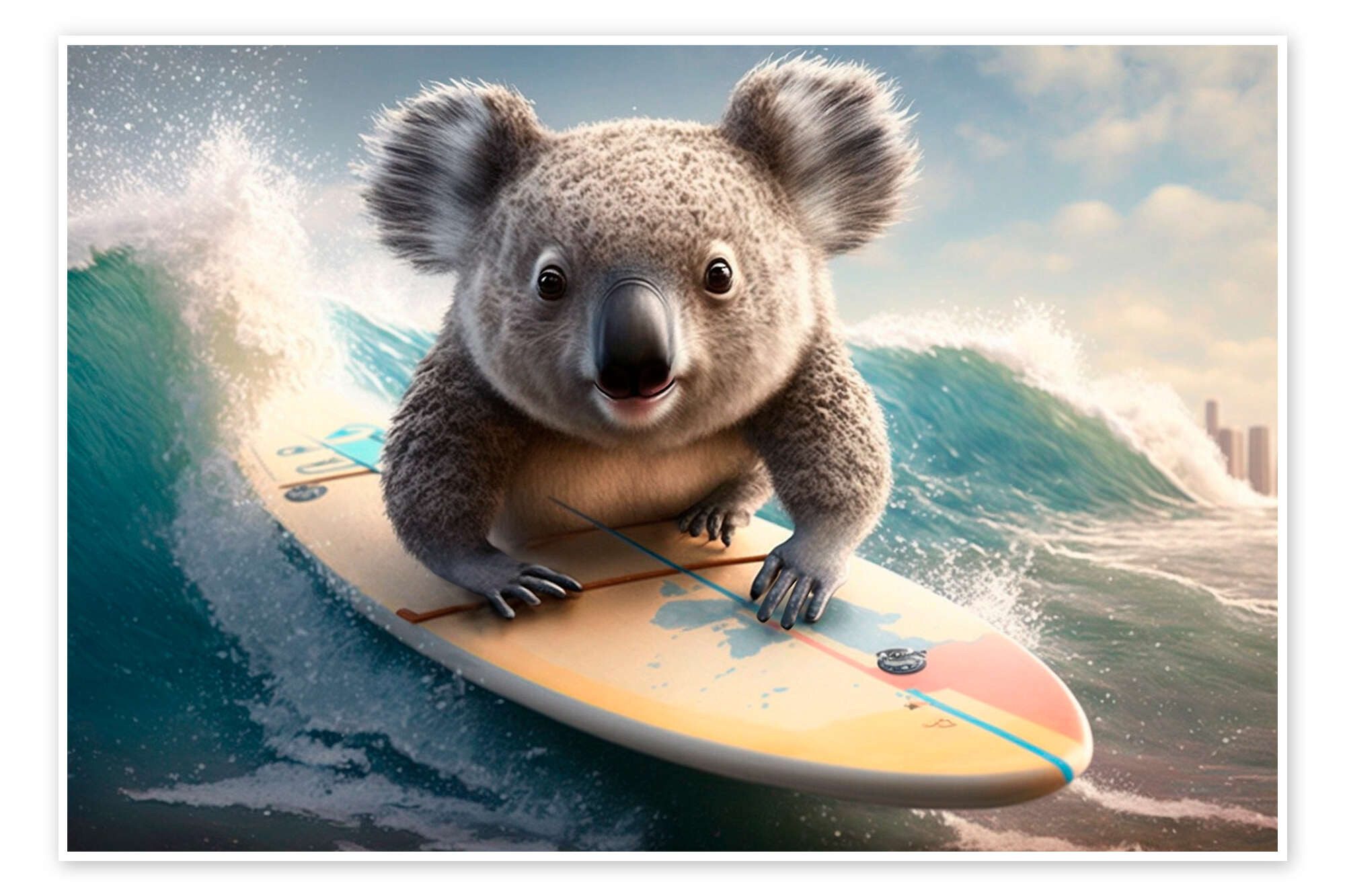 Posterlounge Wandbild Koala auf dem Surfbrett, Michael artefacti, erhältlich als Poster, Leinwandbild, Wandsticker oder Acrylglasbild