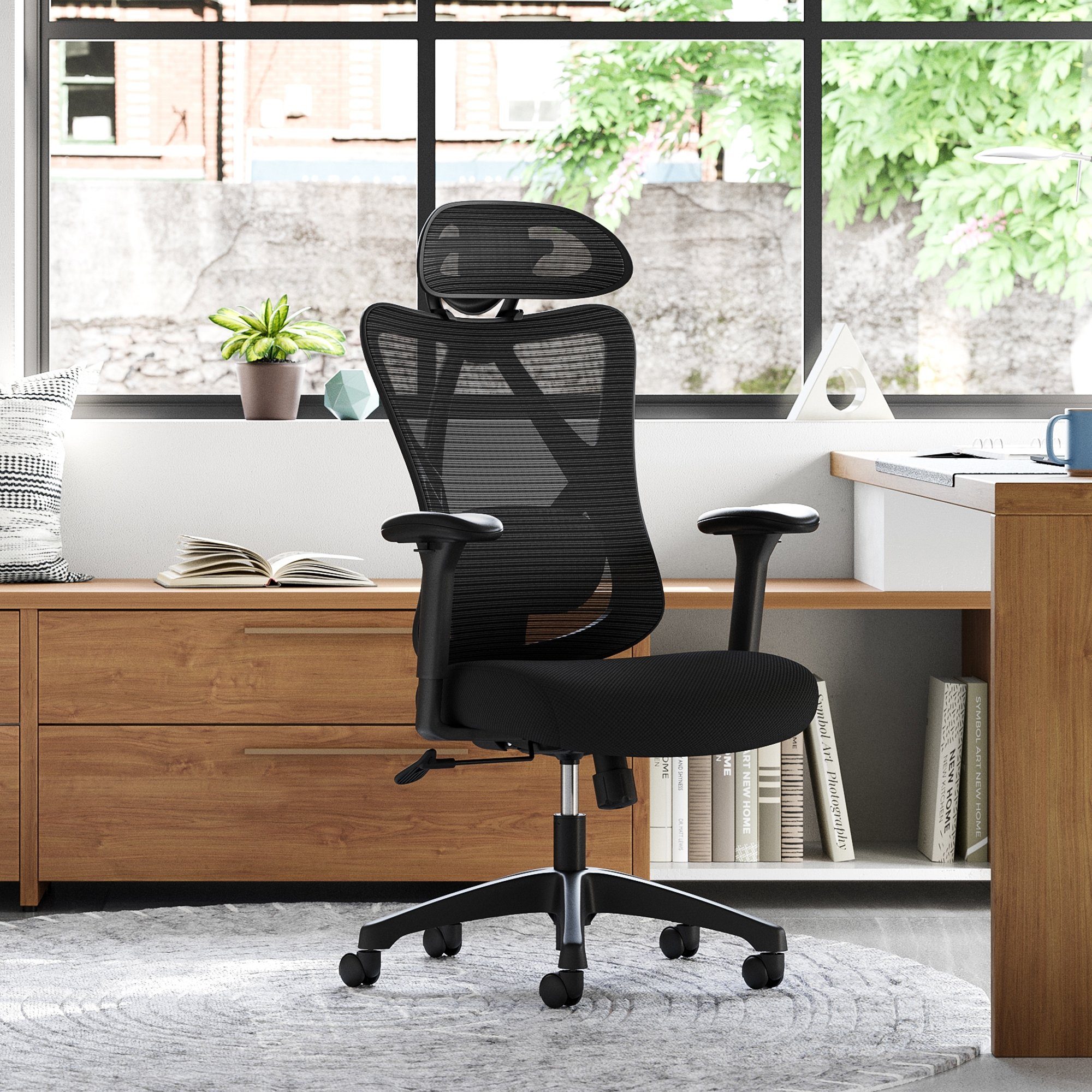 SONGMICS Bürostuhl, ergonomisch, verstellbare Lendenstütze und Kopfstütze günstig online kaufen