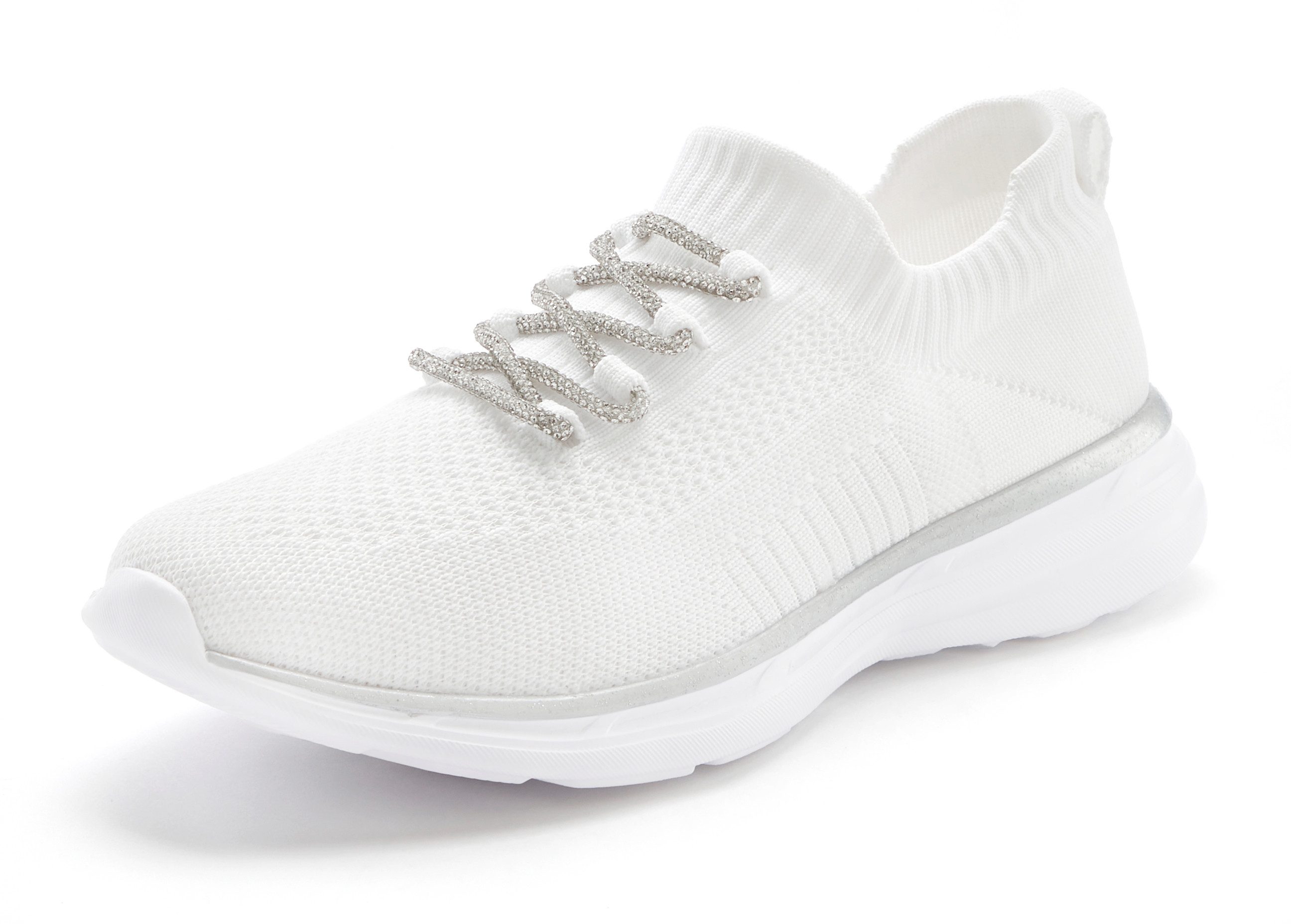 LASCANA Slip-On-Sneaker, Slipper, Freizeitschuh, Sneaker mit modischer Glitzerschnürung VEGAN