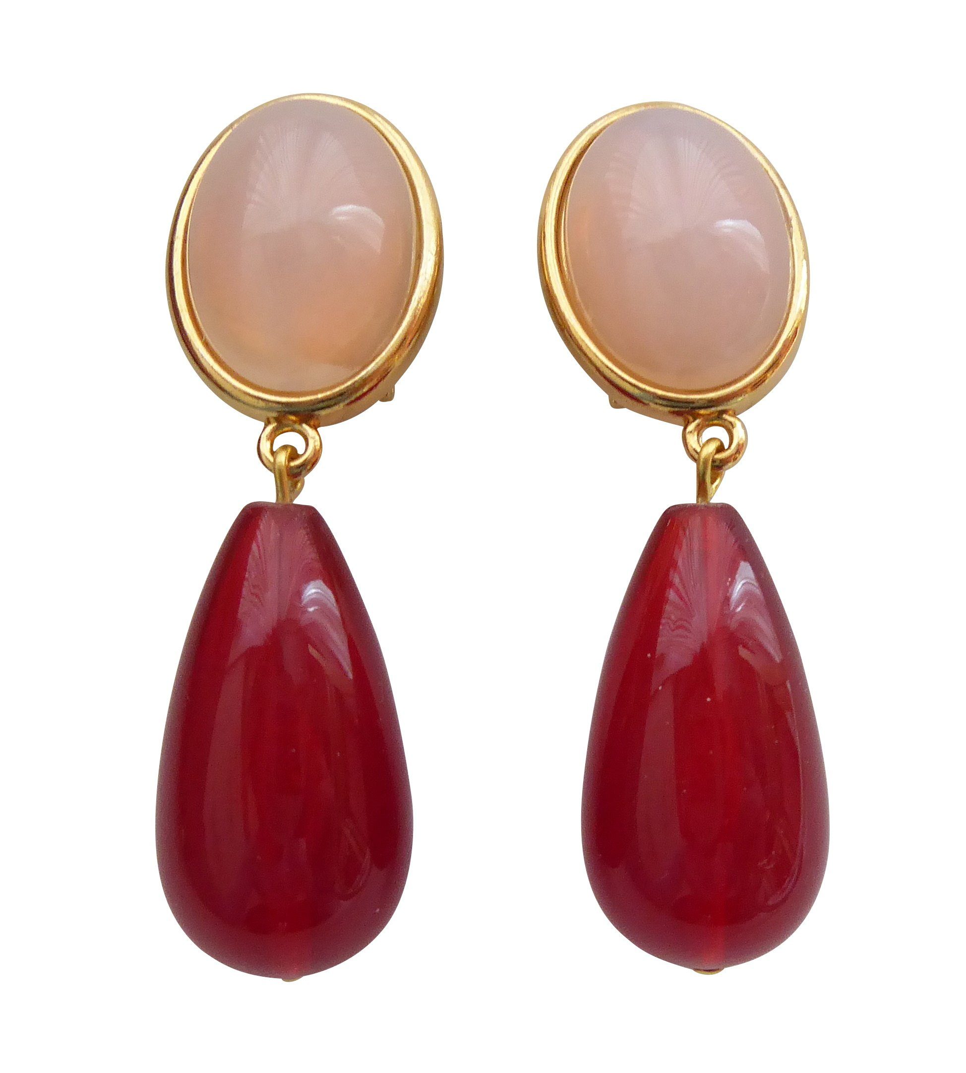 Mugello Paar Ohrclips Viola Clips rosenquarz-granat elegant stilvoll festlich, made in Germany Designer JustWin, Statementohrringe